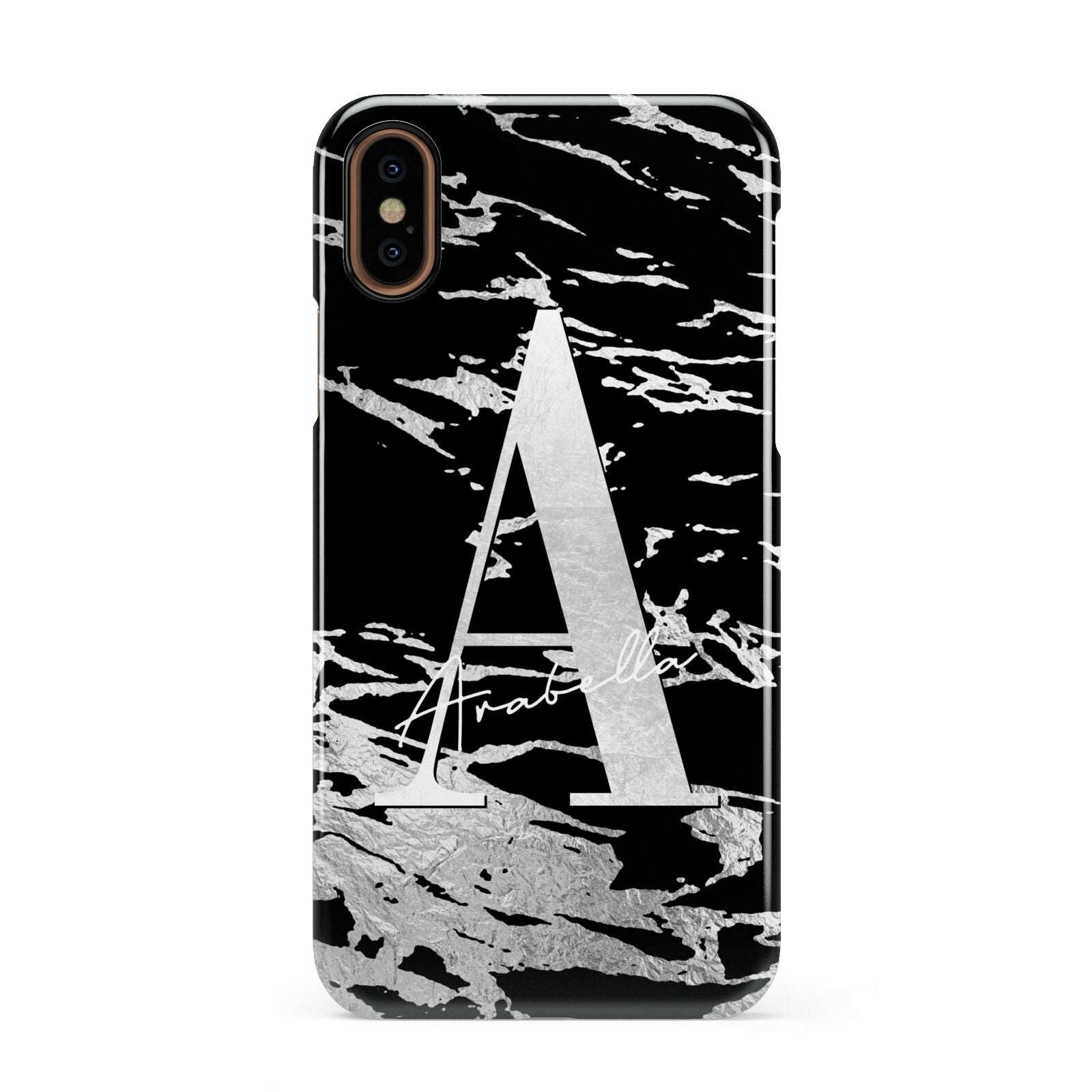 Personalised Black Silver Initial Apple iPhone XS 3D Snap Case