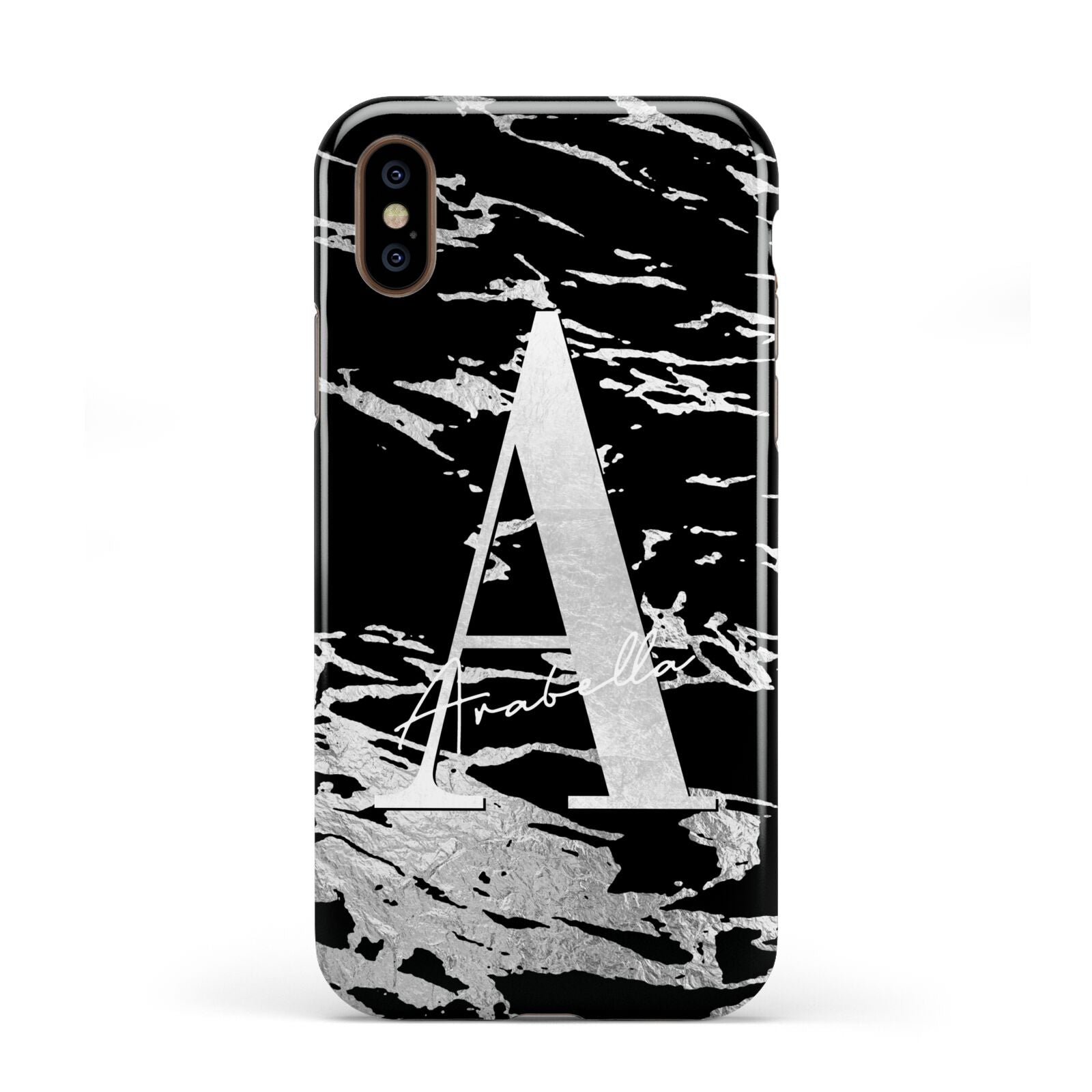 Personalised Black Silver Initial Apple iPhone XS 3D Tough