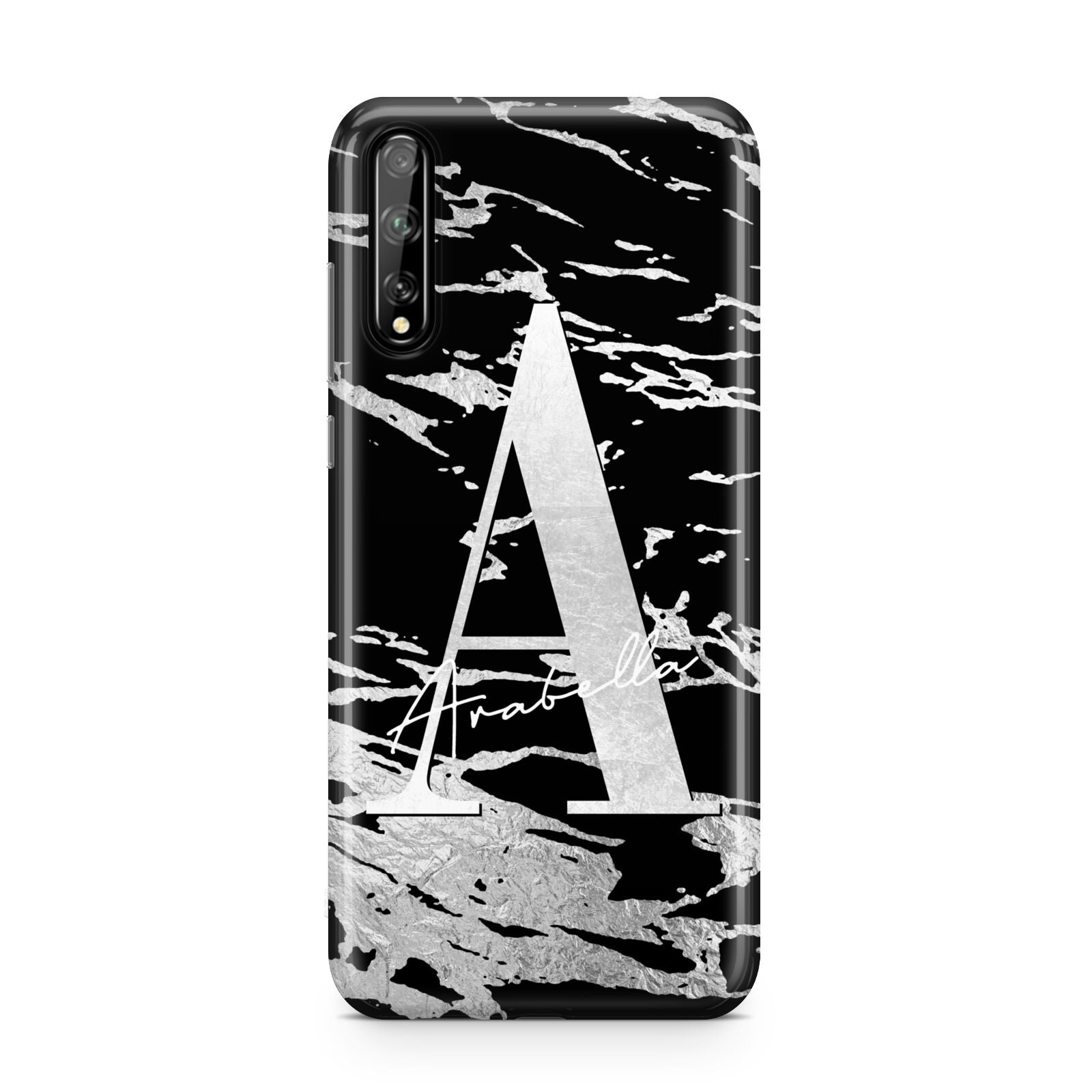 Personalised Black Silver Initial Huawei Enjoy 10s Phone Case