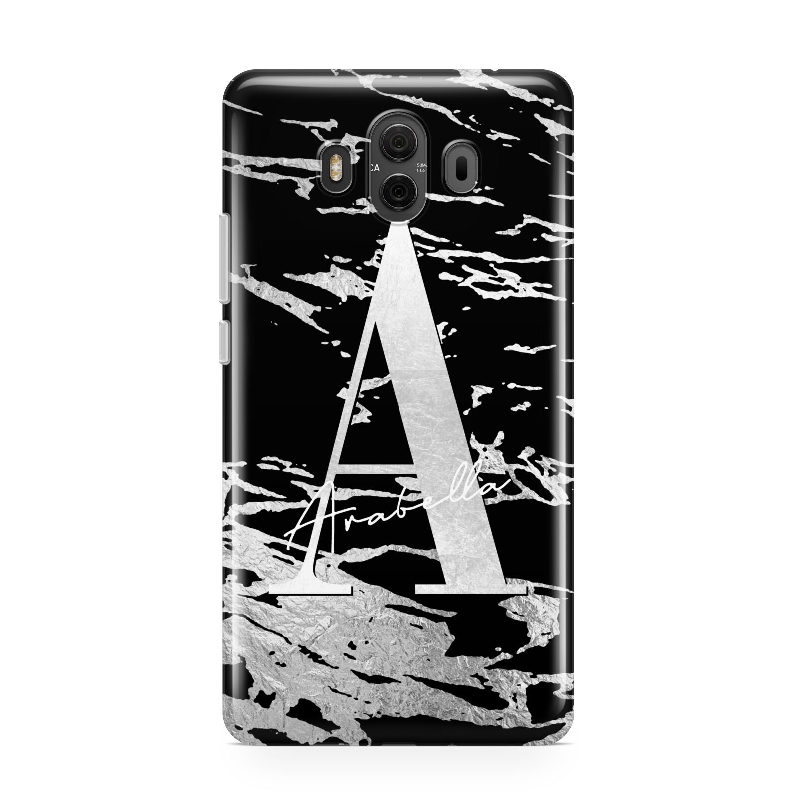 Personalised Black Silver Initial Huawei Mate 10 Protective Phone Case