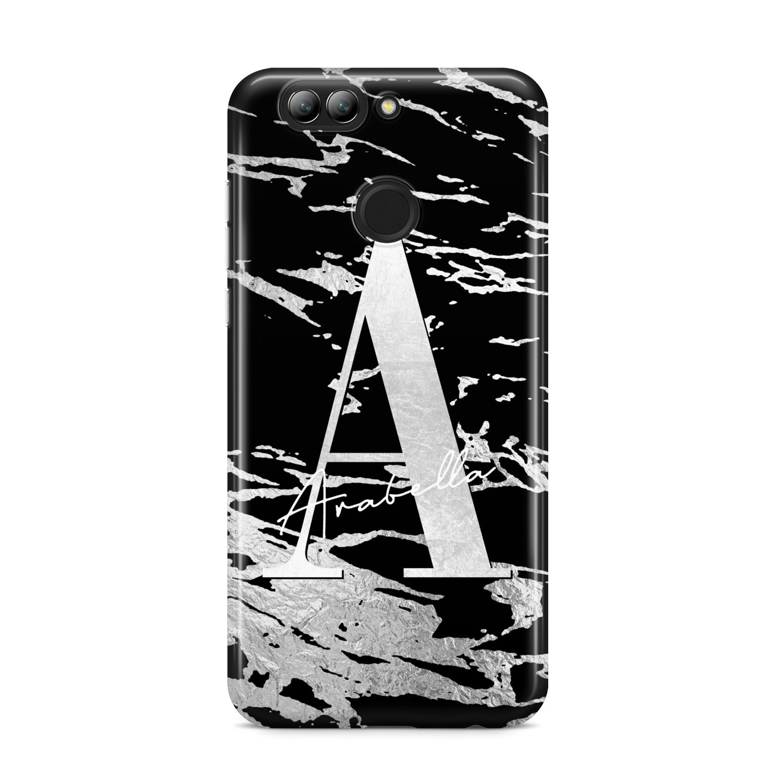 Personalised Black Silver Initial Huawei Nova 2s Phone Case