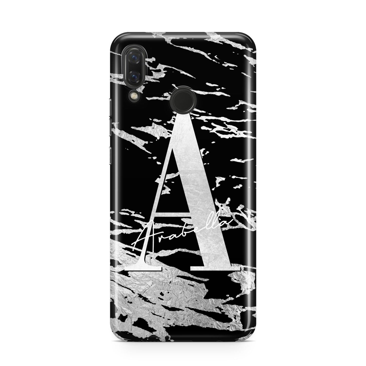 Personalised Black Silver Initial Huawei Nova 3 Phone Case