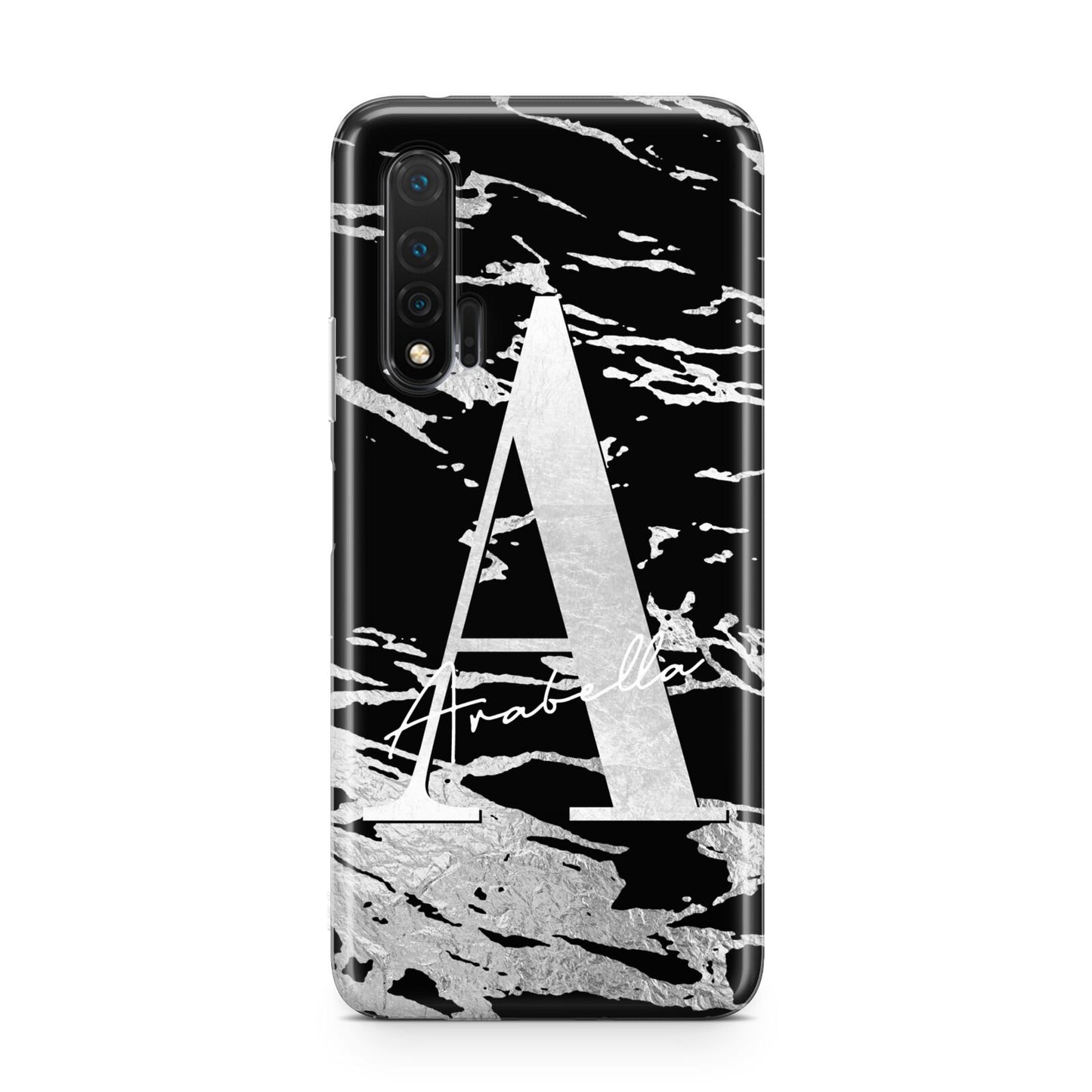 Personalised Black Silver Initial Huawei Nova 6 Phone Case