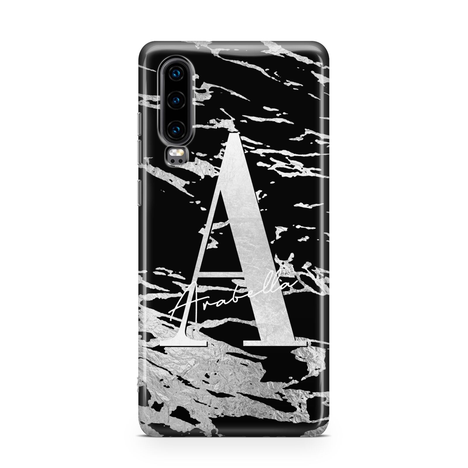 Personalised Black Silver Initial Huawei P30 Phone Case