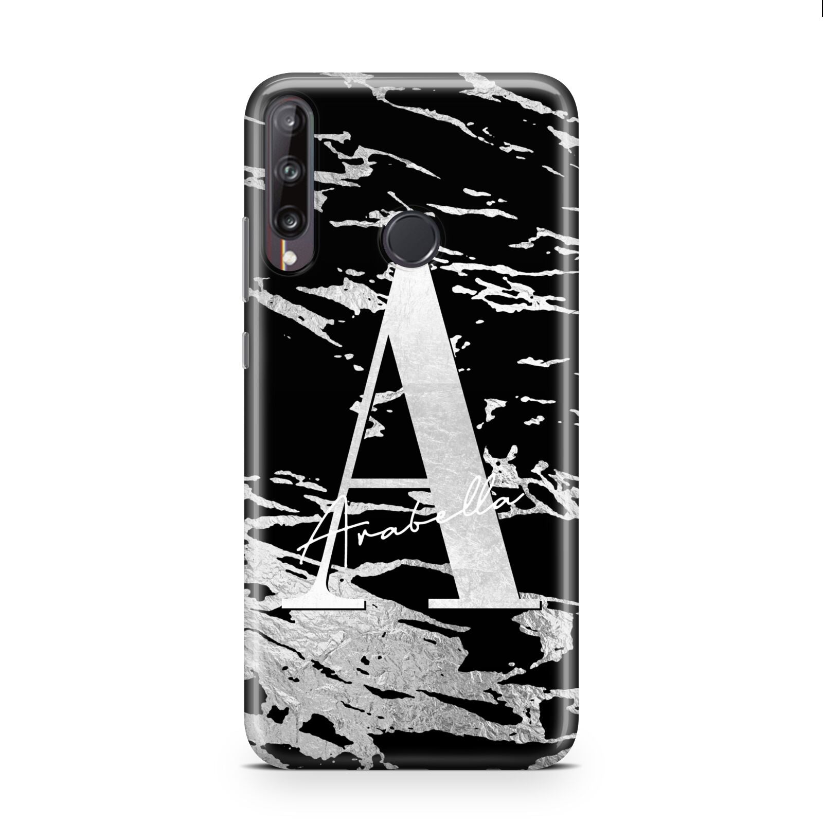 Personalised Black Silver Initial Huawei P40 Lite E Phone Case