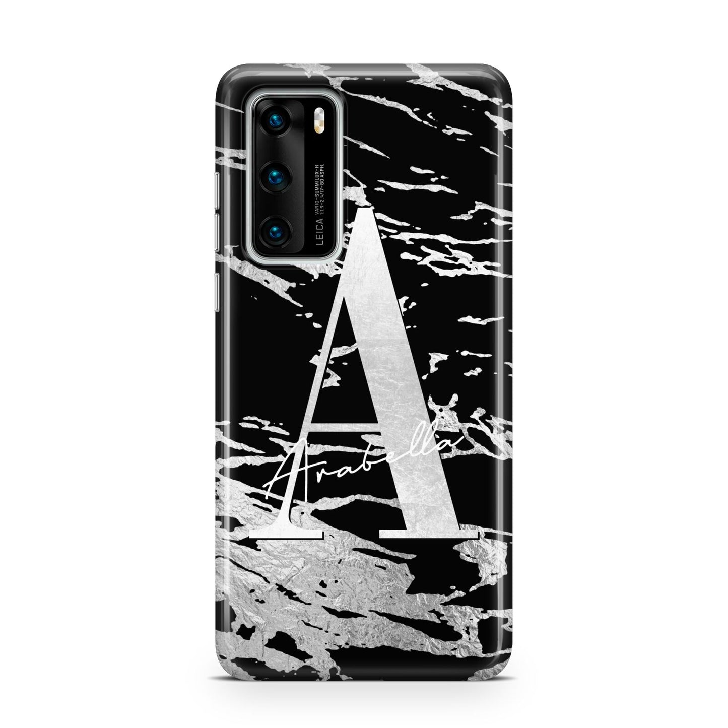 Personalised Black Silver Initial Huawei P40 Phone Case