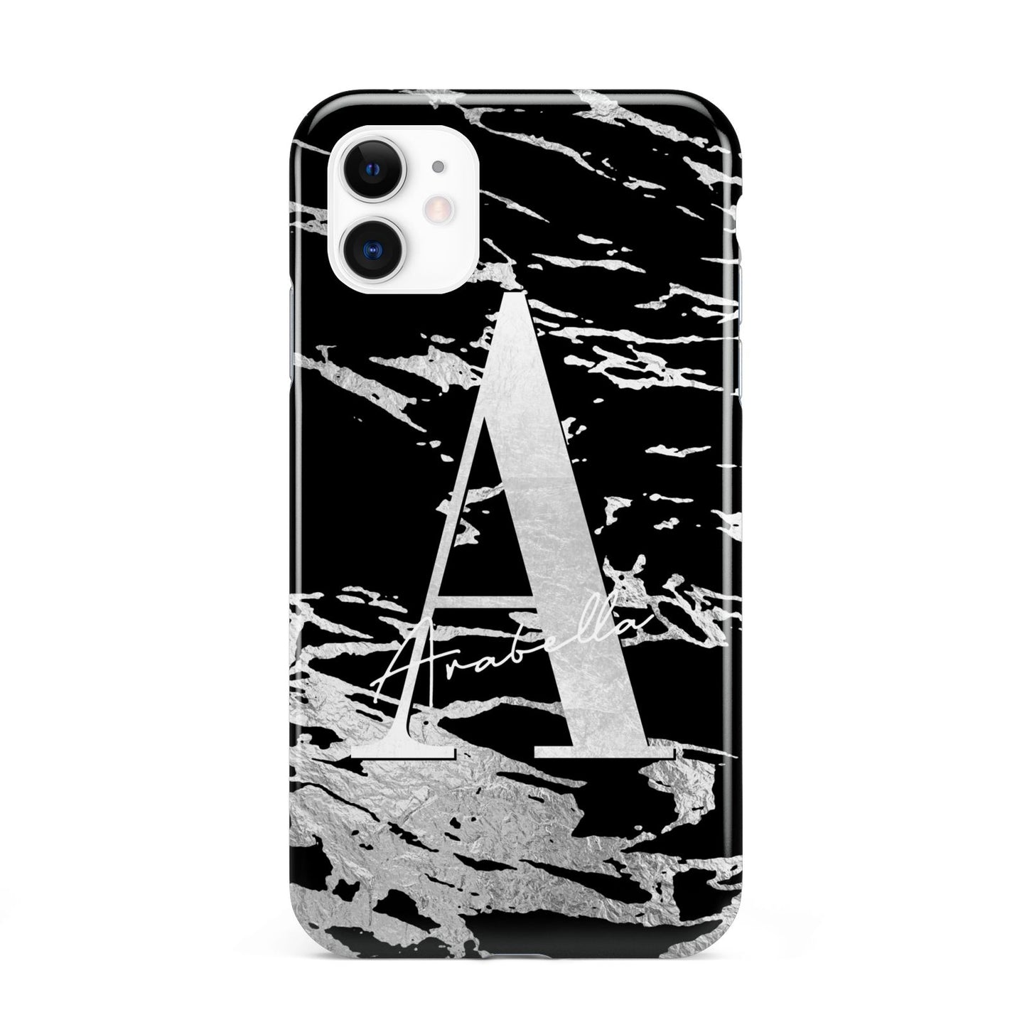 Personalised Black Silver Initial iPhone 11 3D Tough Case