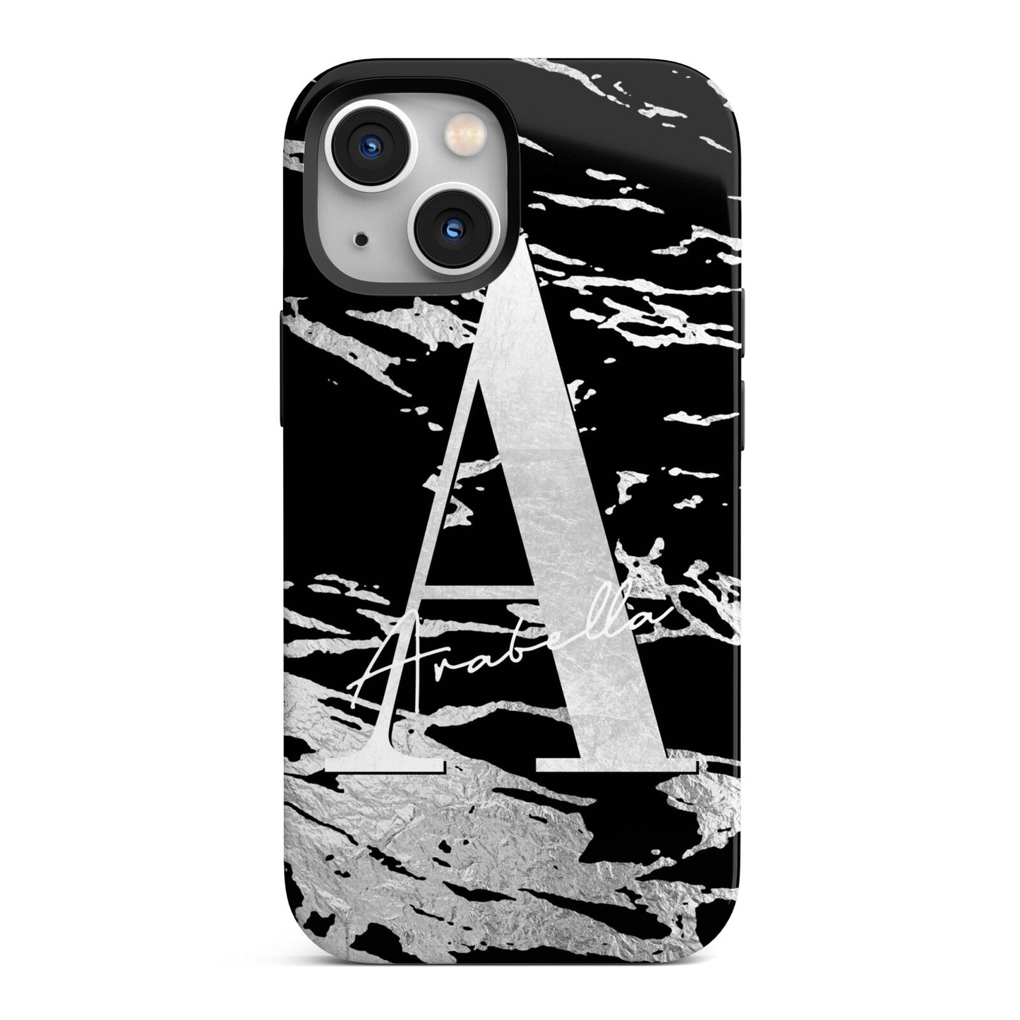 Personalised Black Silver Initial iPhone 13 Mini Full Wrap 3D Tough Case