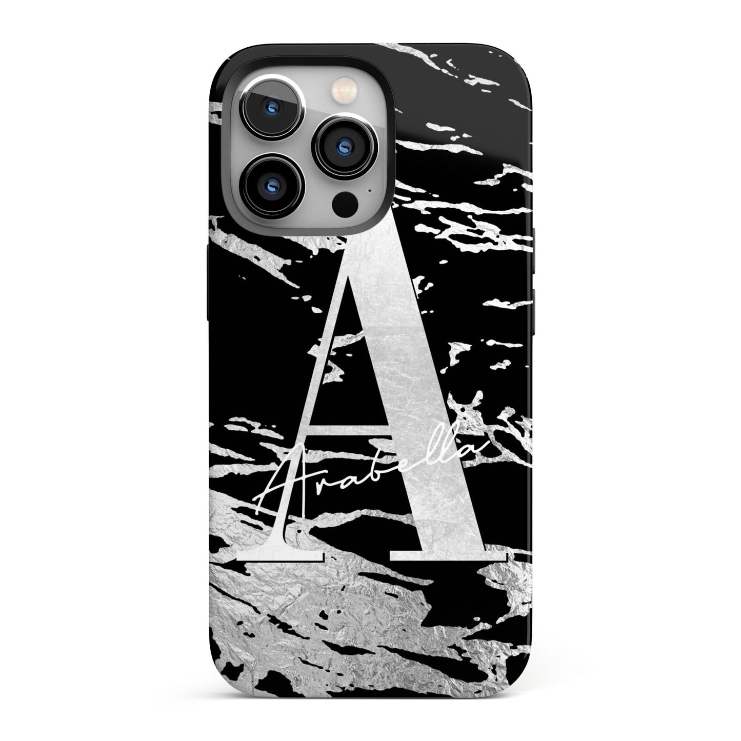 Personalised Black Silver Initial iPhone 13 Pro Full Wrap 3D Tough Case