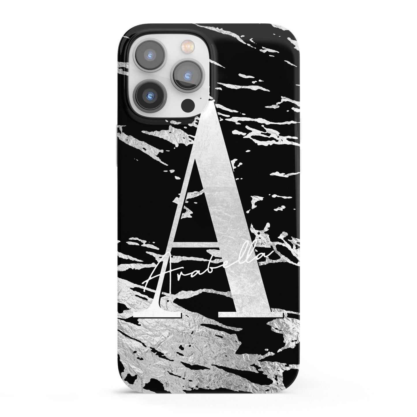 Personalised Black Silver Initial iPhone 13 Pro Max Full Wrap 3D Snap Case