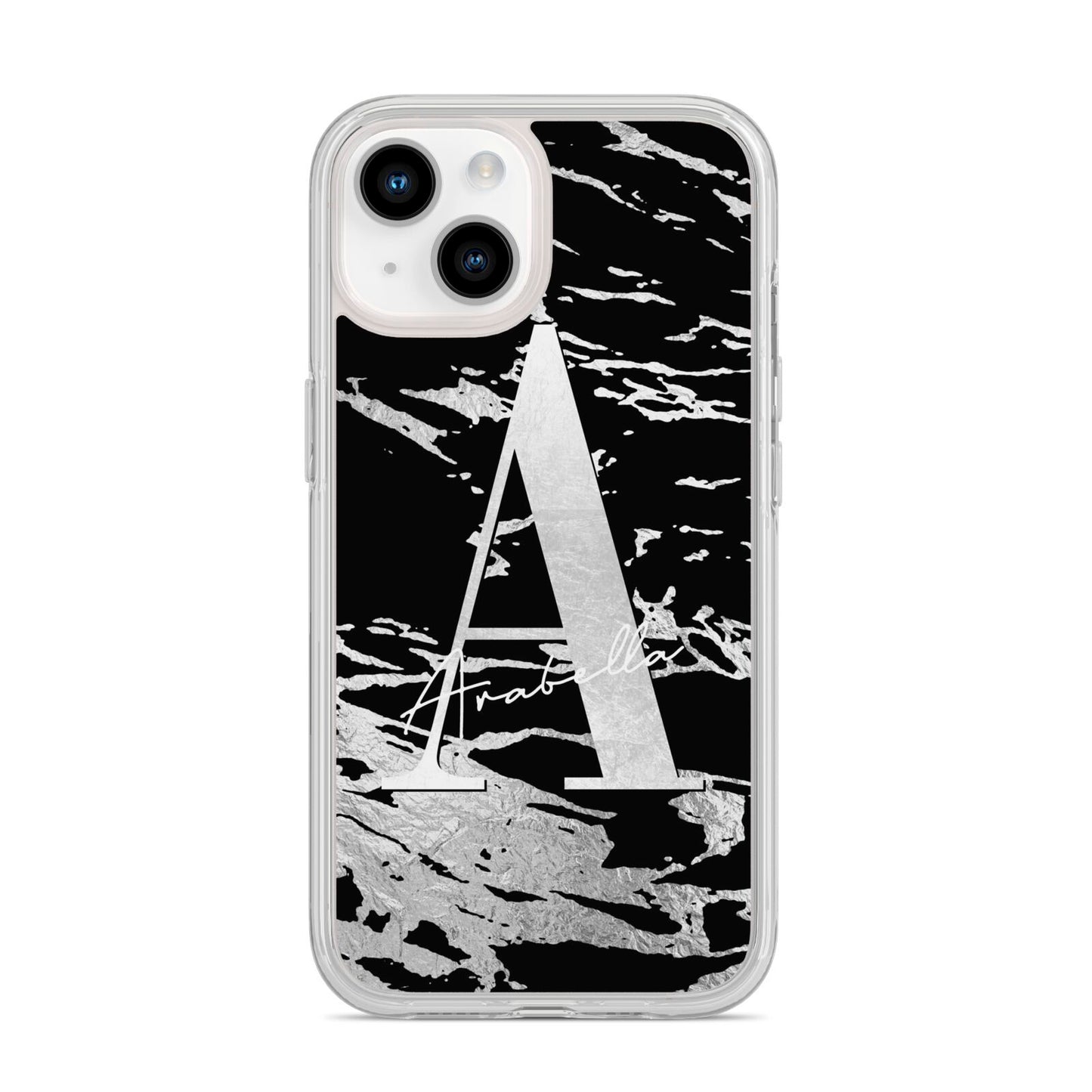 Personalised Black Silver Initial iPhone 14 Clear Tough Case Starlight