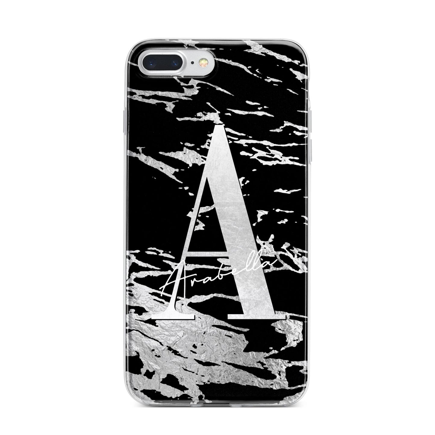 Personalised Black Silver Initial iPhone 7 Plus Bumper Case on Silver iPhone