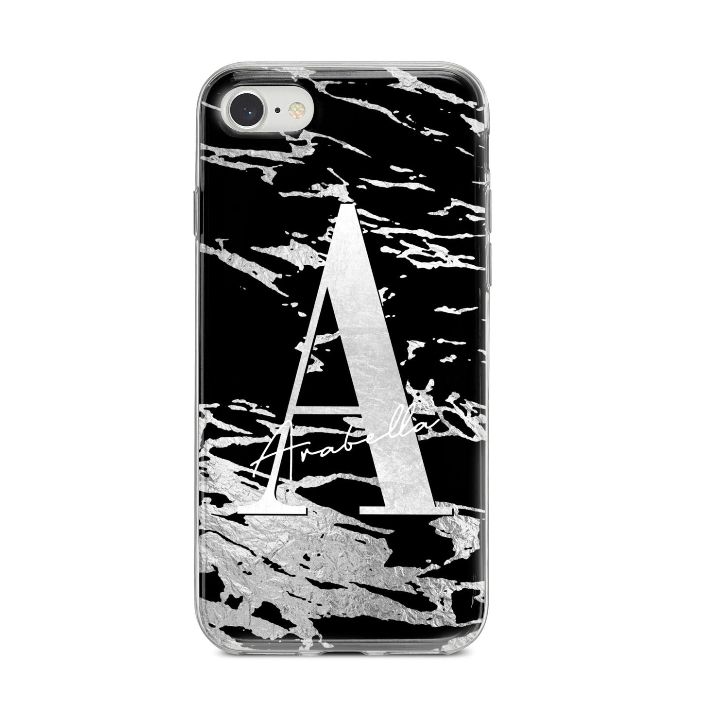 Personalised Black Silver Initial iPhone 8 Bumper Case on Silver iPhone