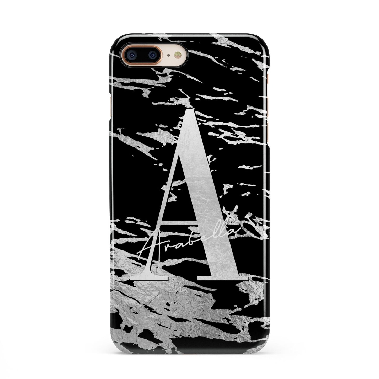 Personalised Black Silver Initial iPhone 8 Plus 3D Snap Case on Gold Phone