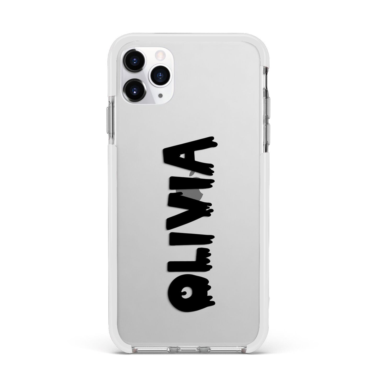 Personalised Black Slime Text Apple iPhone 11 Pro Max in Silver with White Impact Case