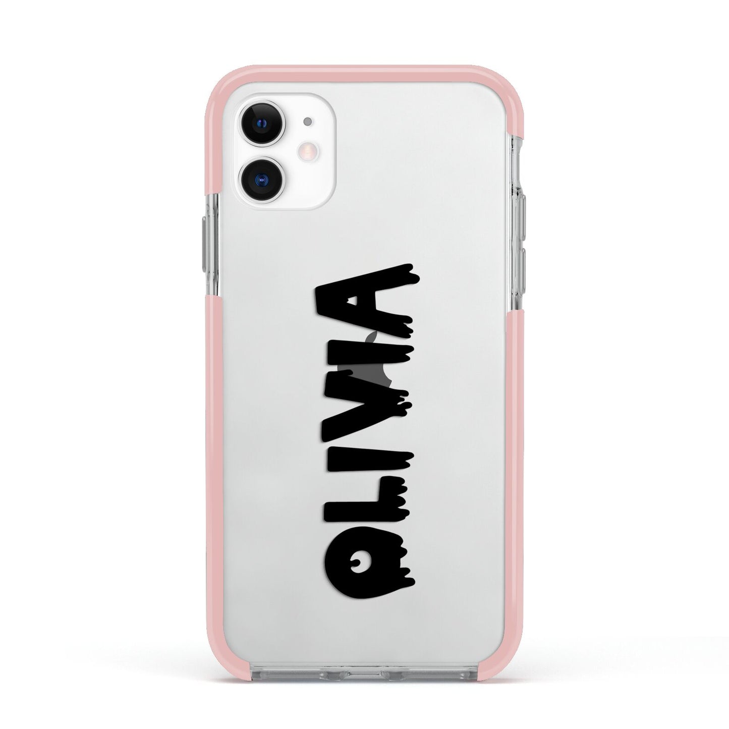 Personalised Black Slime Text Apple iPhone 11 in White with Pink Impact Case