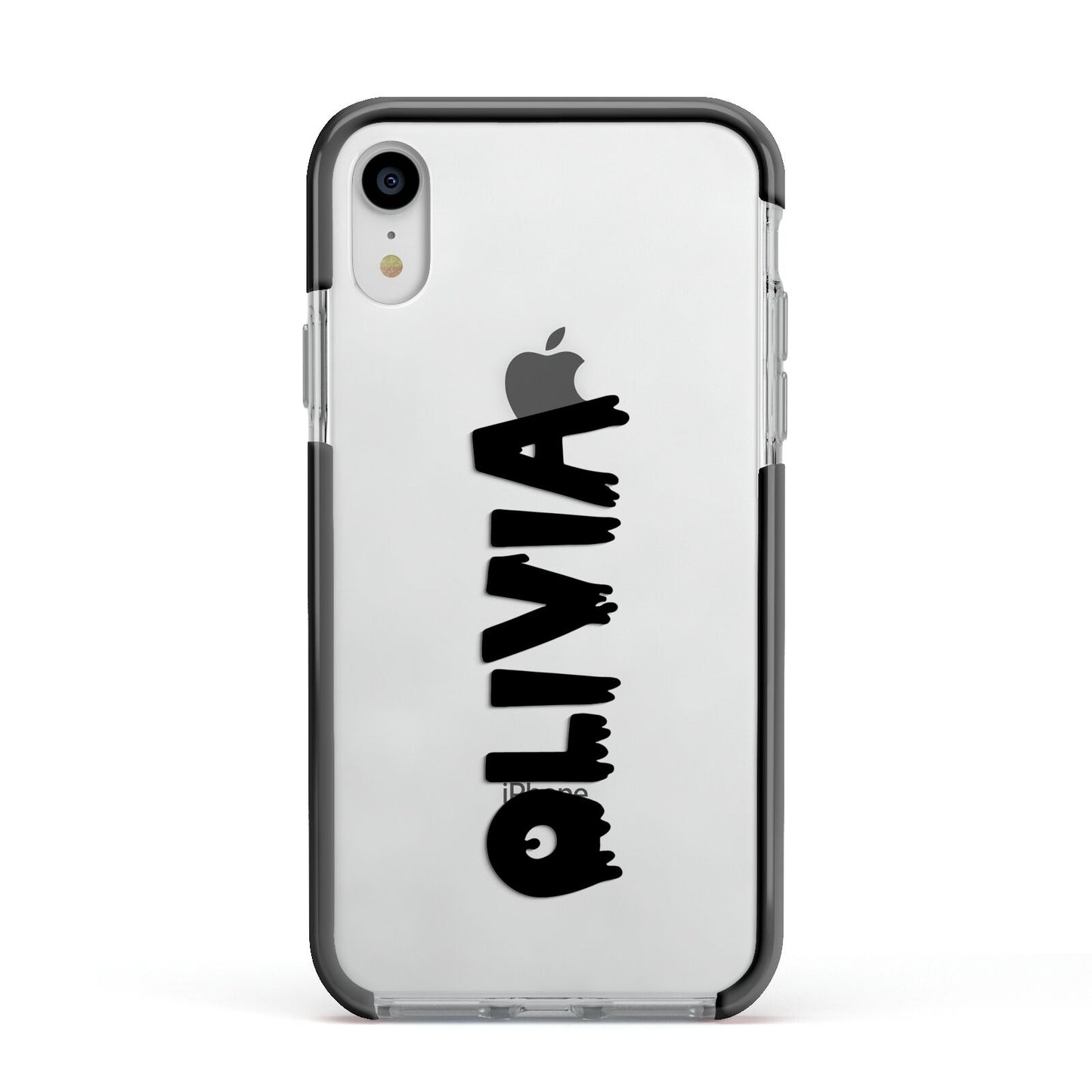 Personalised Black Slime Text Apple iPhone XR Impact Case Black Edge on Silver Phone