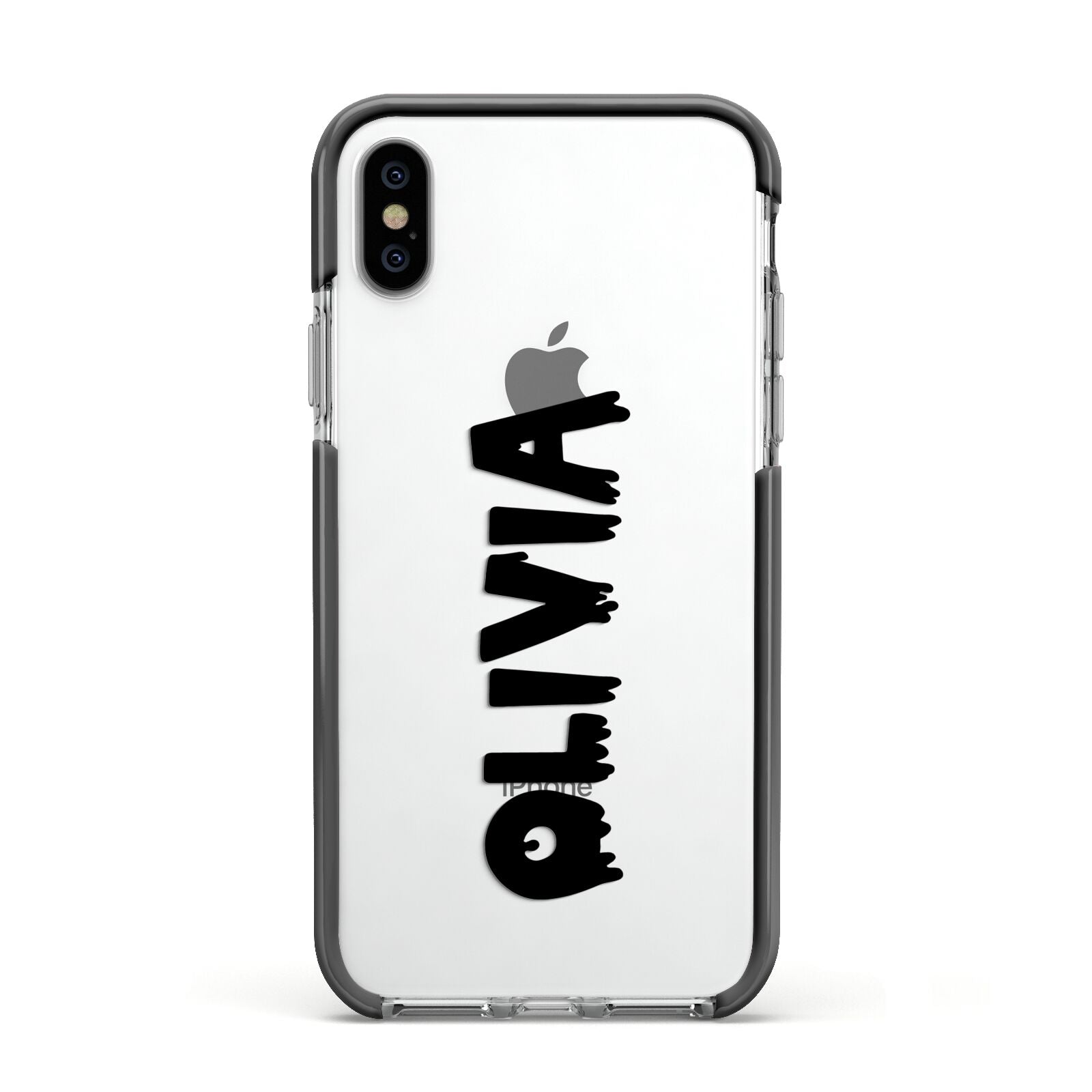 Personalised Black Slime Text Apple iPhone Xs Impact Case Black Edge on Silver Phone