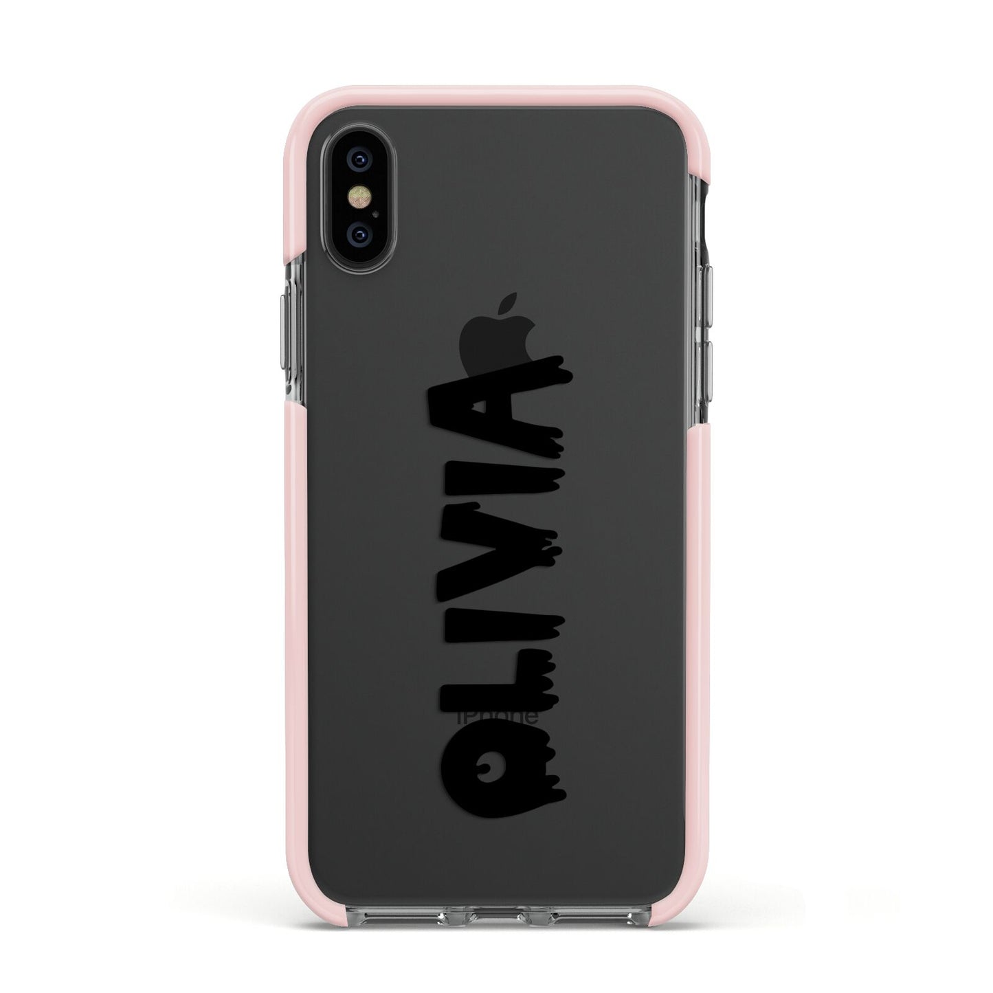 Personalised Black Slime Text Apple iPhone Xs Impact Case Pink Edge on Black Phone