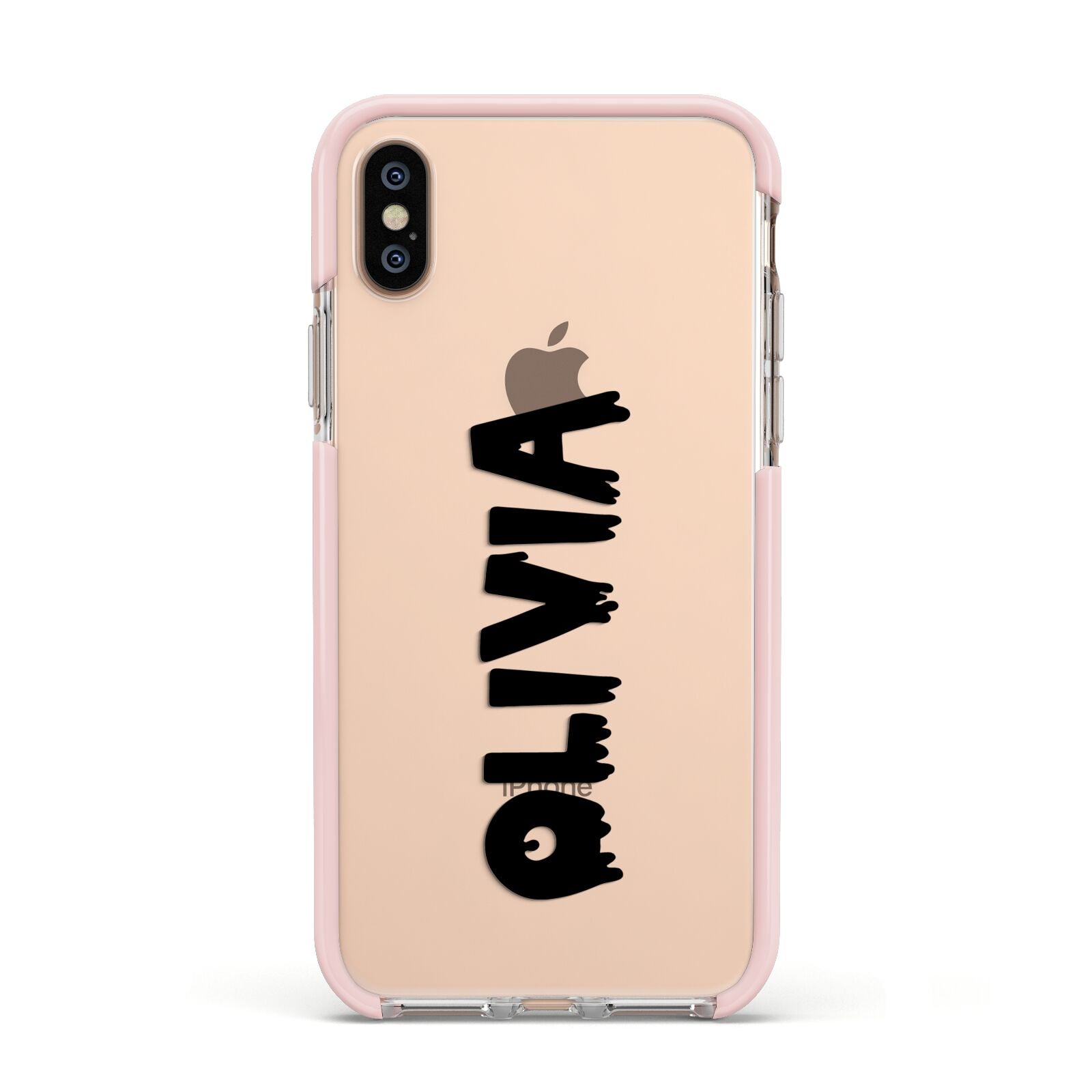 Personalised Black Slime Text Apple iPhone Xs Impact Case Pink Edge on Gold Phone