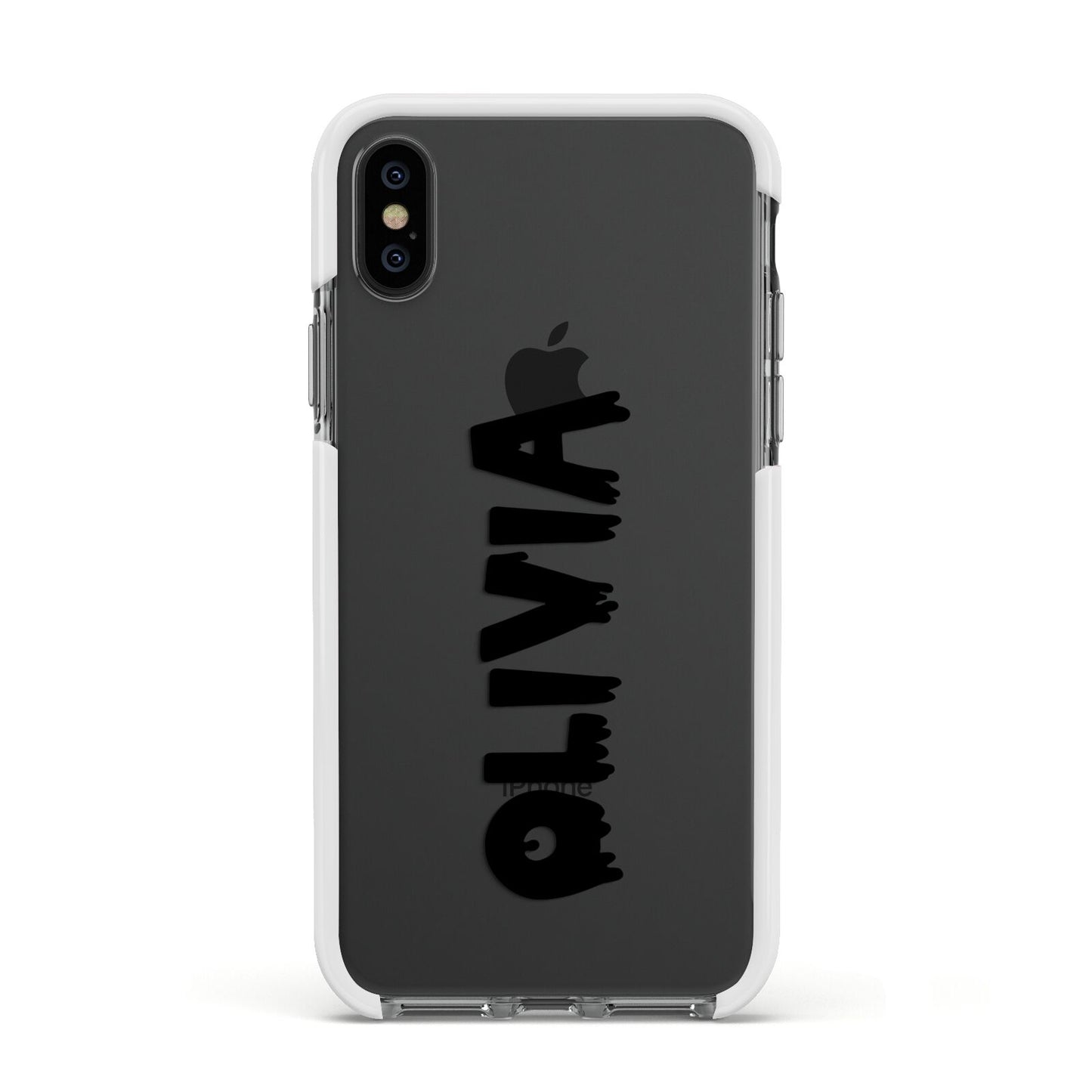 Personalised Black Slime Text Apple iPhone Xs Impact Case White Edge on Black Phone