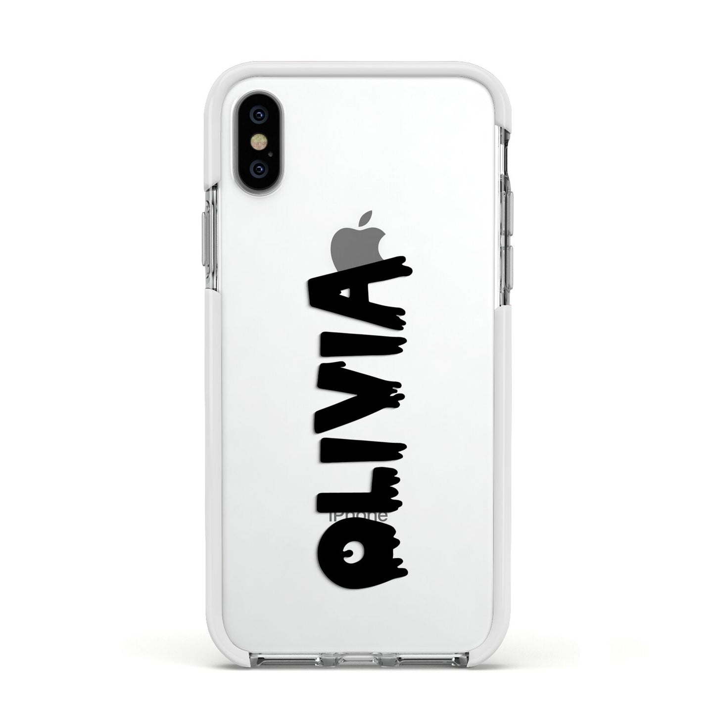 Personalised Black Slime Text Apple iPhone Xs Impact Case White Edge on Silver Phone