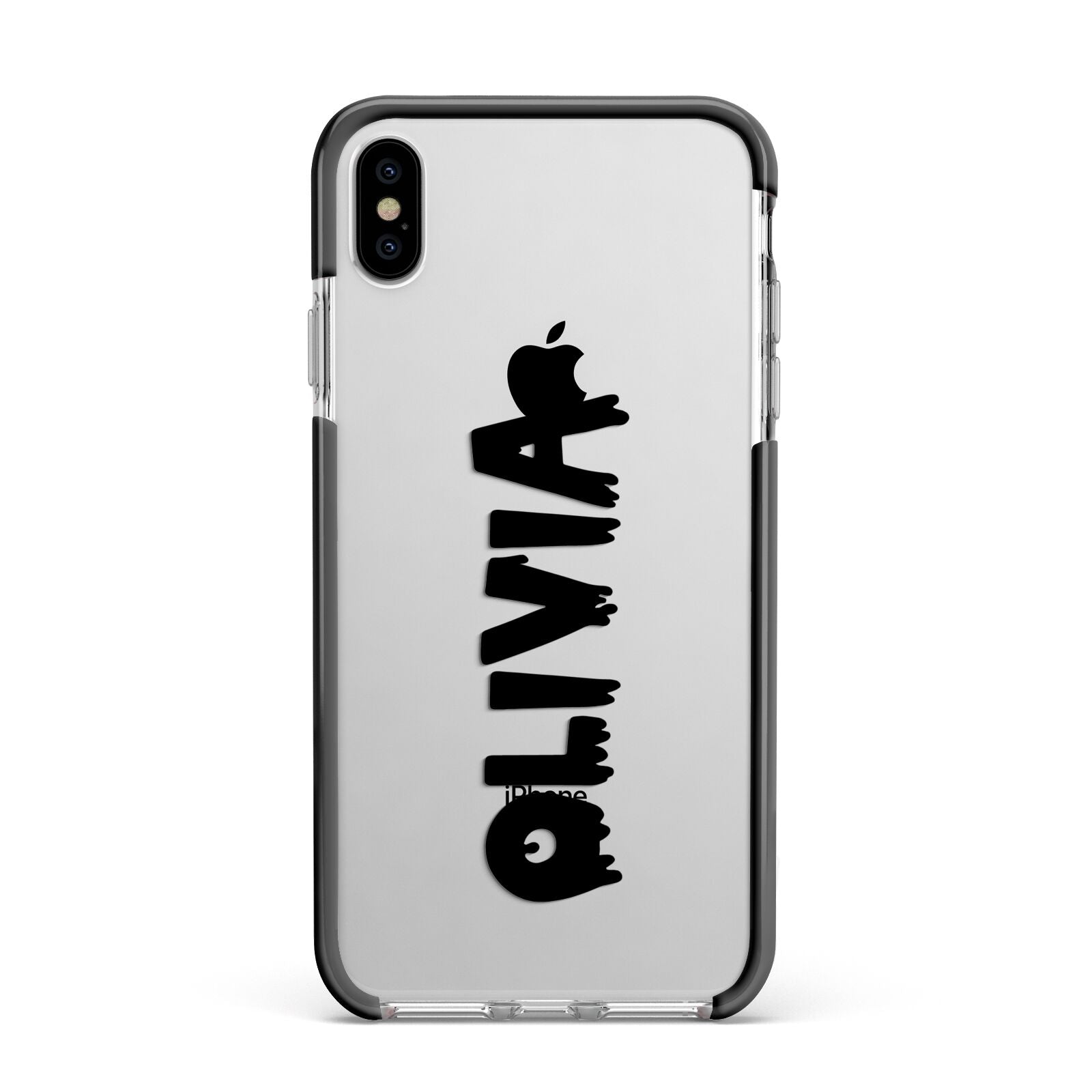 Personalised Black Slime Text Apple iPhone Xs Max Impact Case Black Edge on Silver Phone