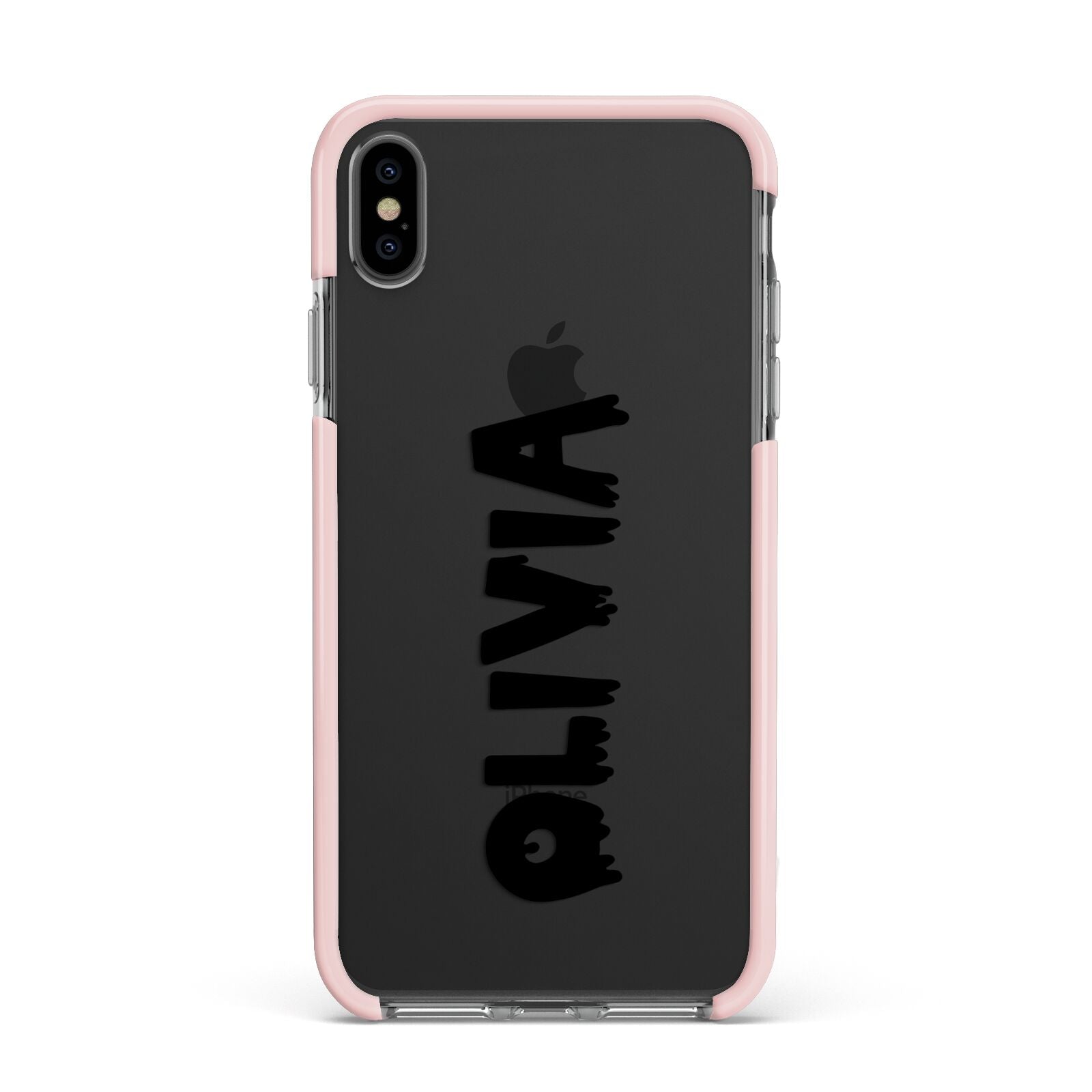 Personalised Black Slime Text Apple iPhone Xs Max Impact Case Pink Edge on Black Phone