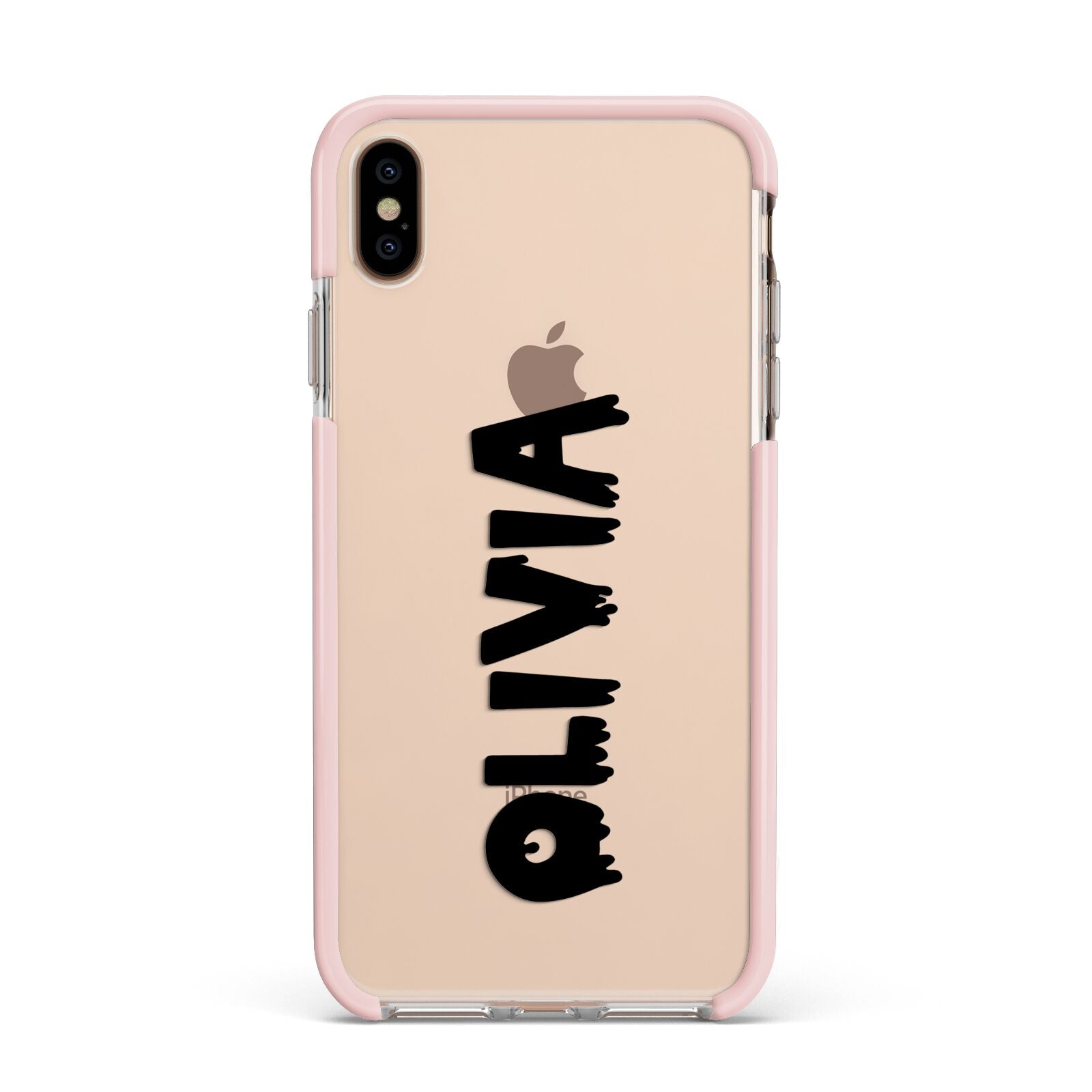 Personalised Black Slime Text Apple iPhone Xs Max Impact Case Pink Edge on Gold Phone