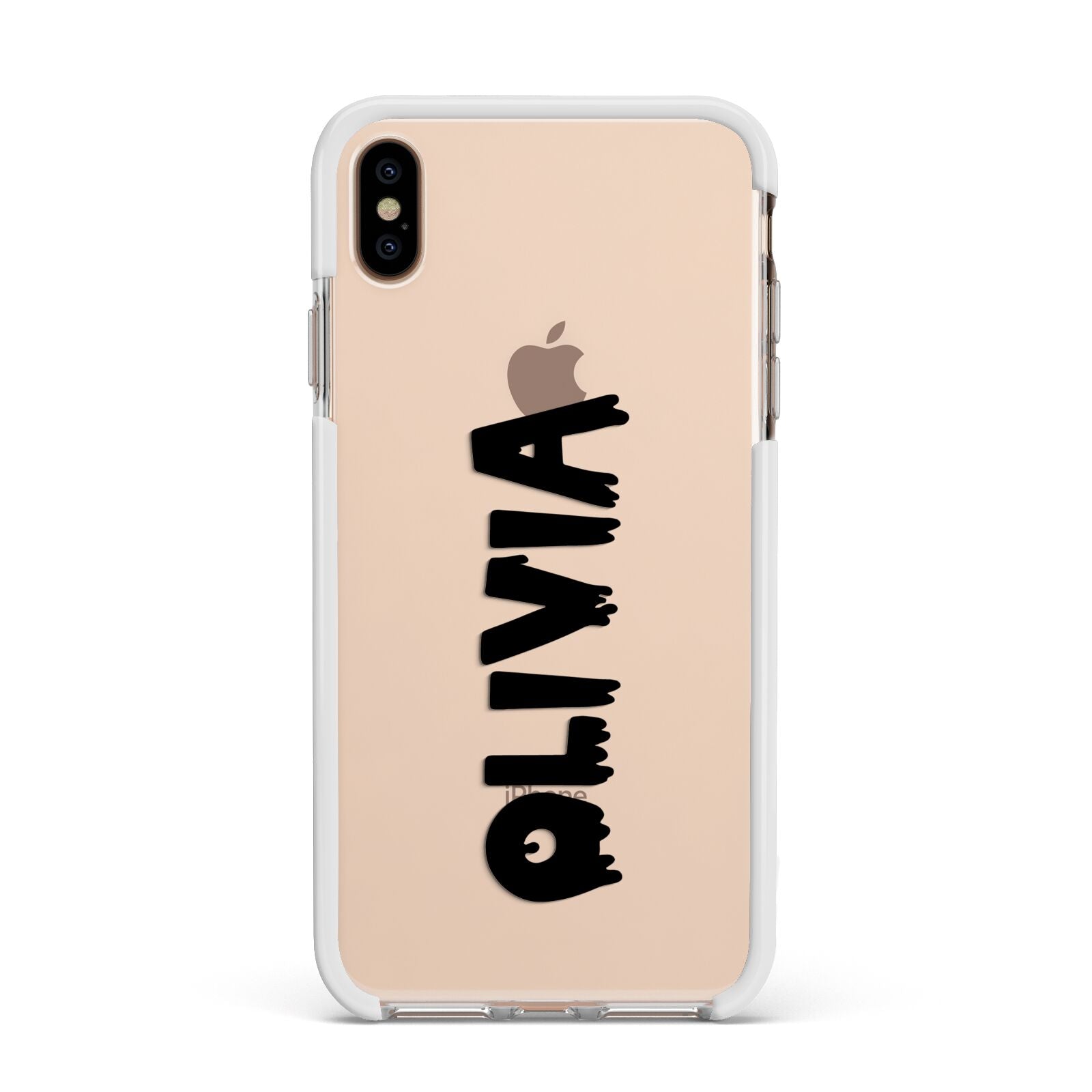 Personalised Black Slime Text Apple iPhone Xs Max Impact Case White Edge on Gold Phone