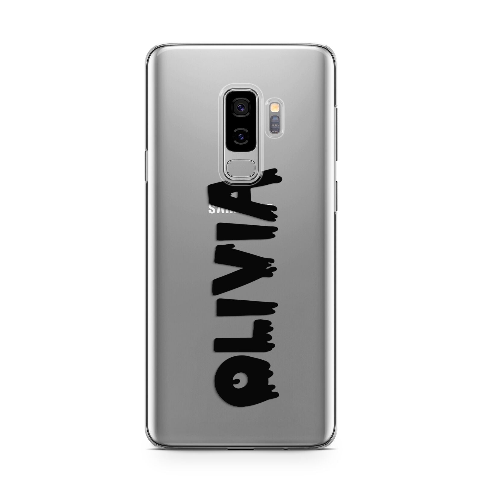 Personalised Black Slime Text Samsung Galaxy S9 Plus Case on Silver phone