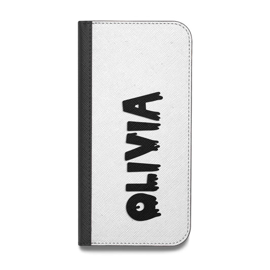 Personalised Black Slime Text Vegan Leather Flip iPhone Case