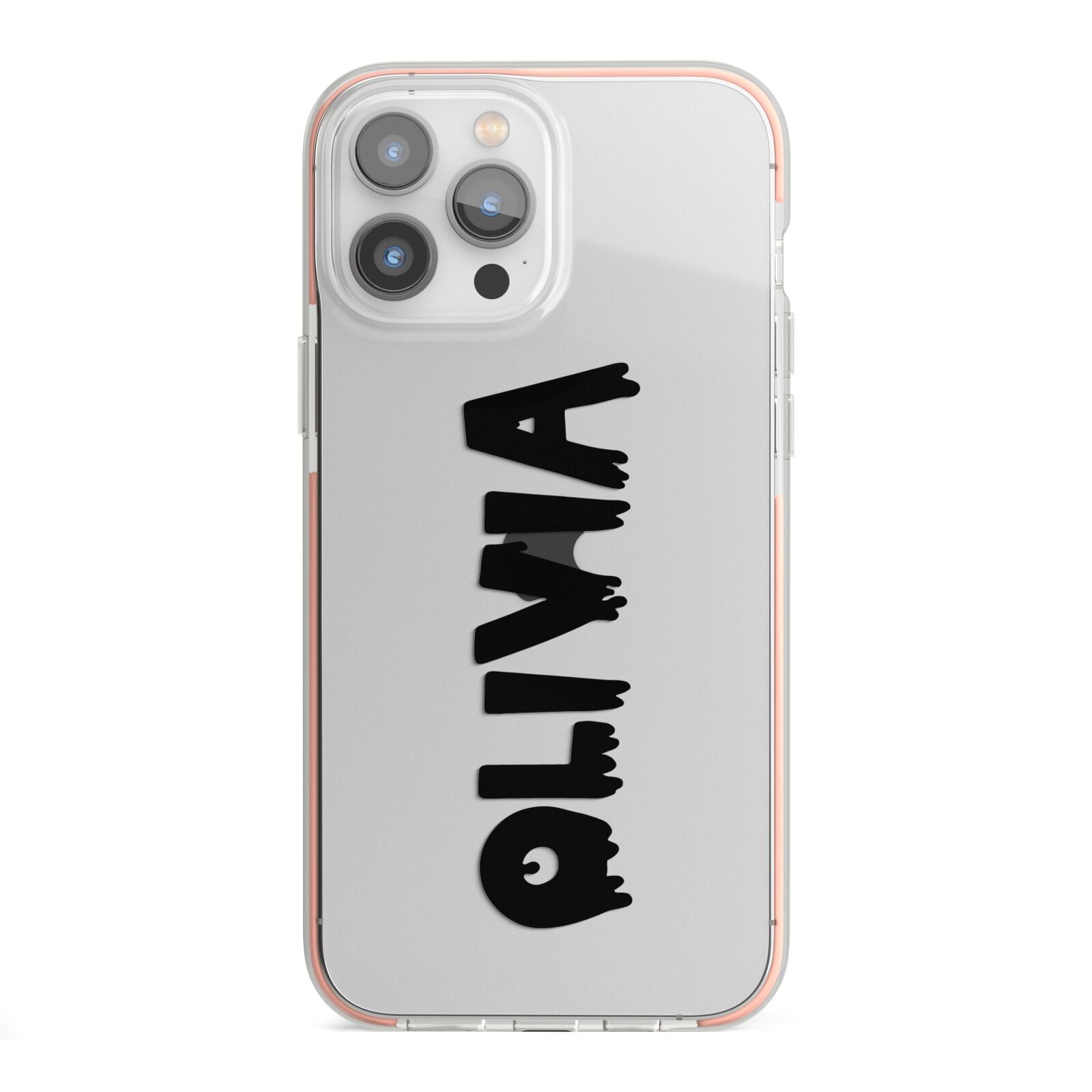 Personalised Black Slime Text iPhone 13 Pro Max TPU Impact Case with Pink Edges