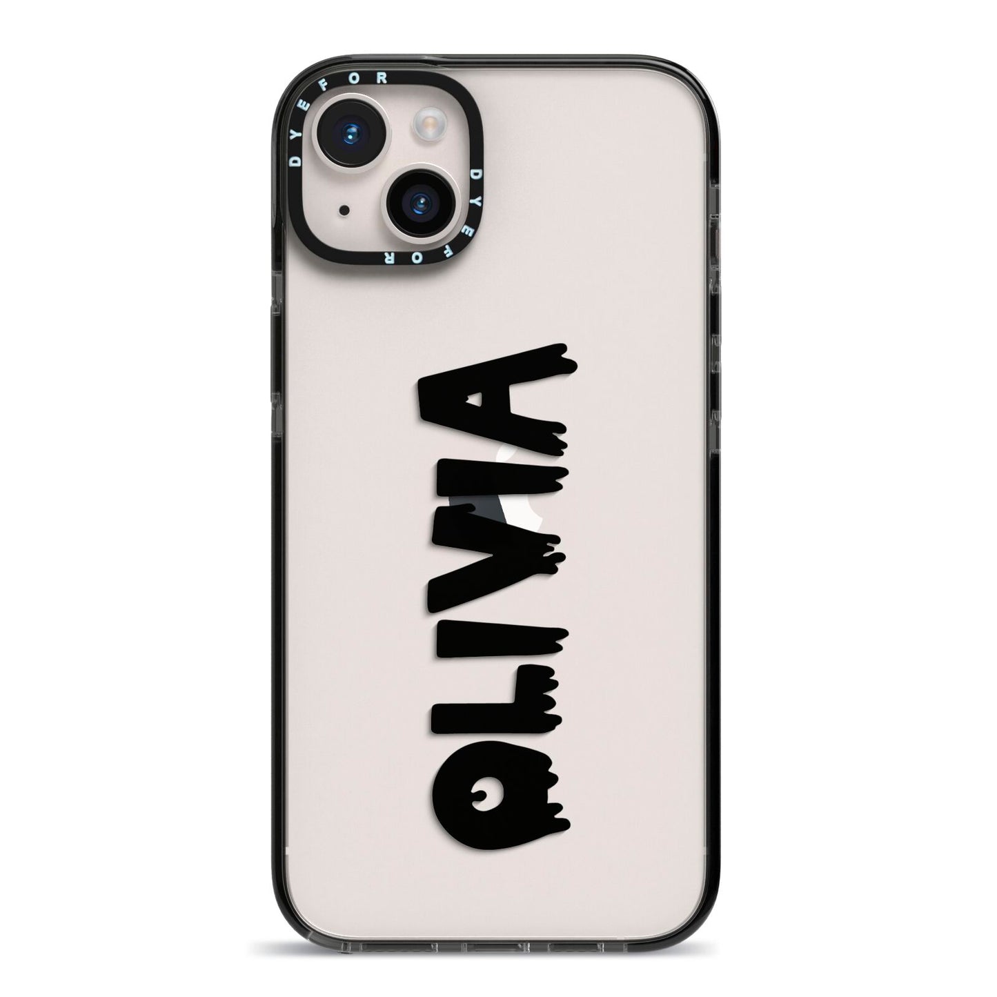 Personalised Black Slime Text iPhone 14 Plus Black Impact Case on Silver phone