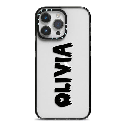 Personalised Black Slime Text iPhone 14 Pro Max Black Impact Case on Silver phone