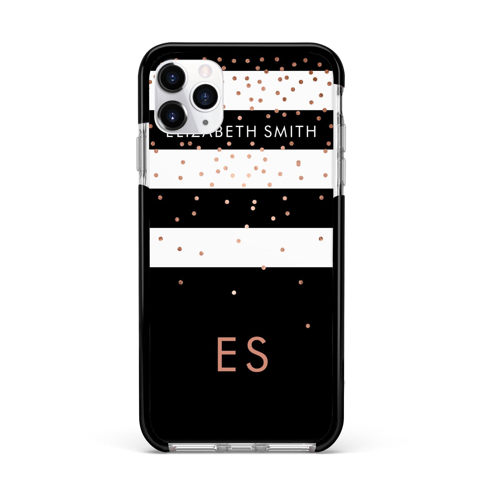 Personalised Black Striped Name Initials Apple iPhone 11 Pro Max in Silver with Black Impact Case