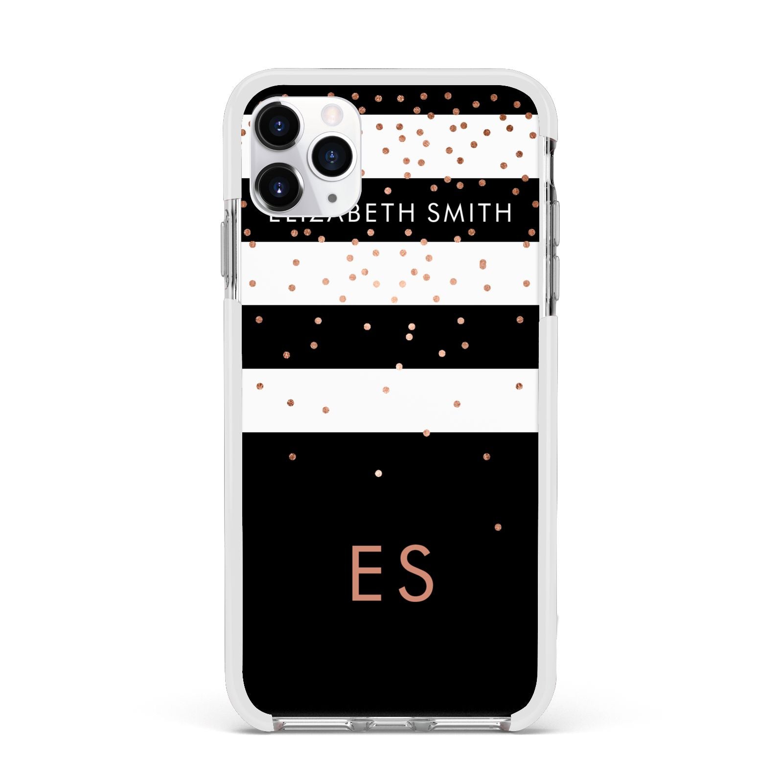 Personalised Black Striped Name Initials Apple iPhone 11 Pro Max in Silver with White Impact Case