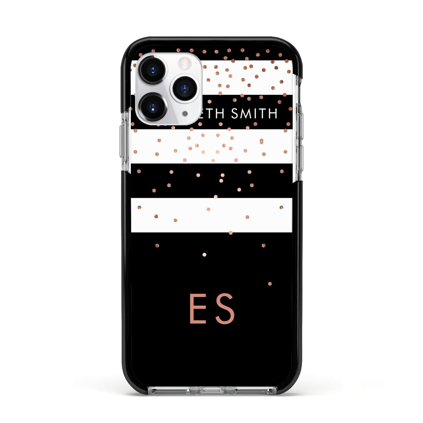 Personalised Black Striped Name Initials Apple iPhone 11 Pro in Silver with Black Impact Case