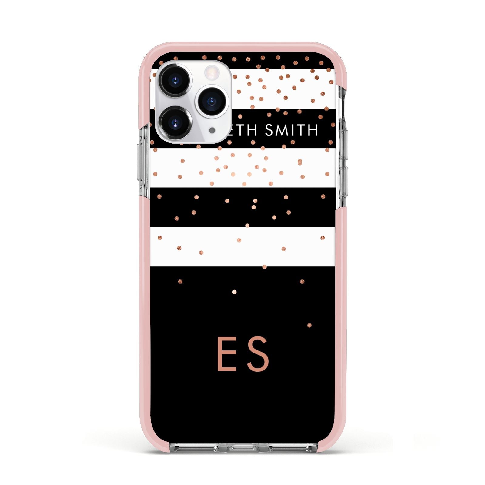 Personalised Black Striped Name Initials Apple iPhone 11 Pro in Silver with Pink Impact Case