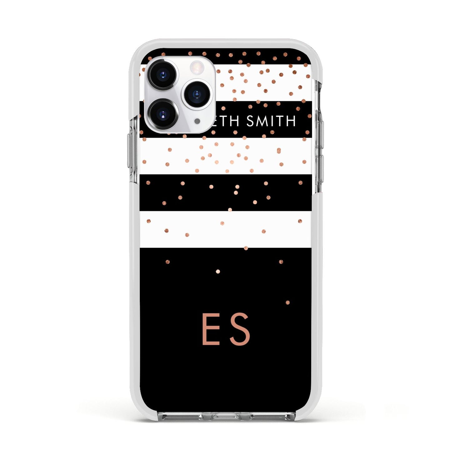 Personalised Black Striped Name Initials Apple iPhone 11 Pro in Silver with White Impact Case