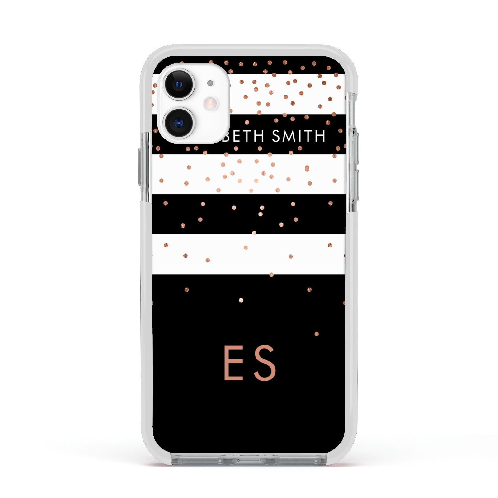 Personalised Black Striped Name Initials Apple iPhone 11 in White with White Impact Case