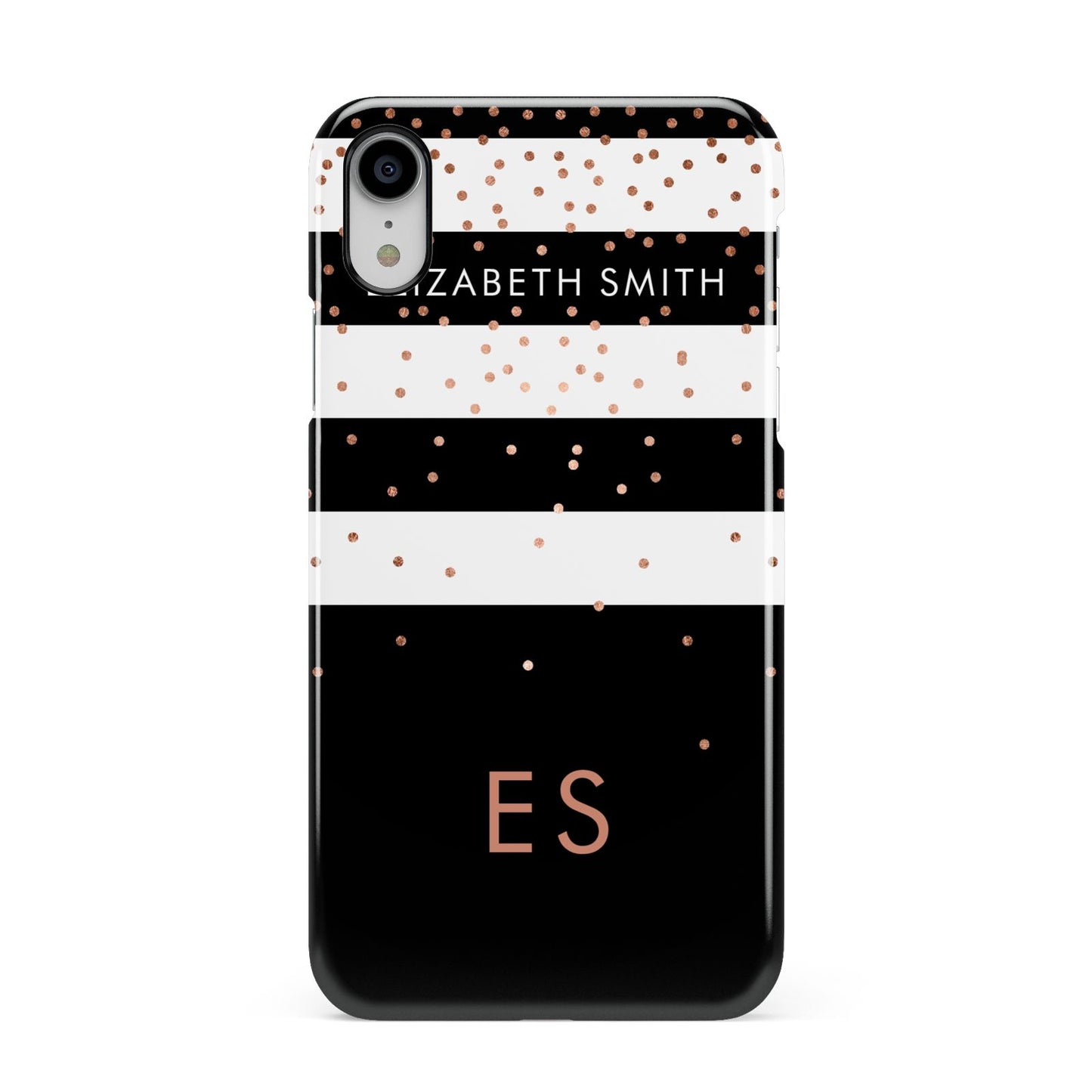 Personalised Black Striped Name Initials Apple iPhone XR White 3D Snap Case