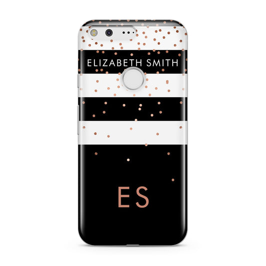 Personalised Black Striped Name Initials Google Pixel Case