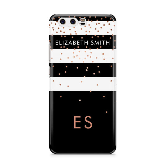 Personalised Black Striped Name Initials Huawei P10 Phone Case