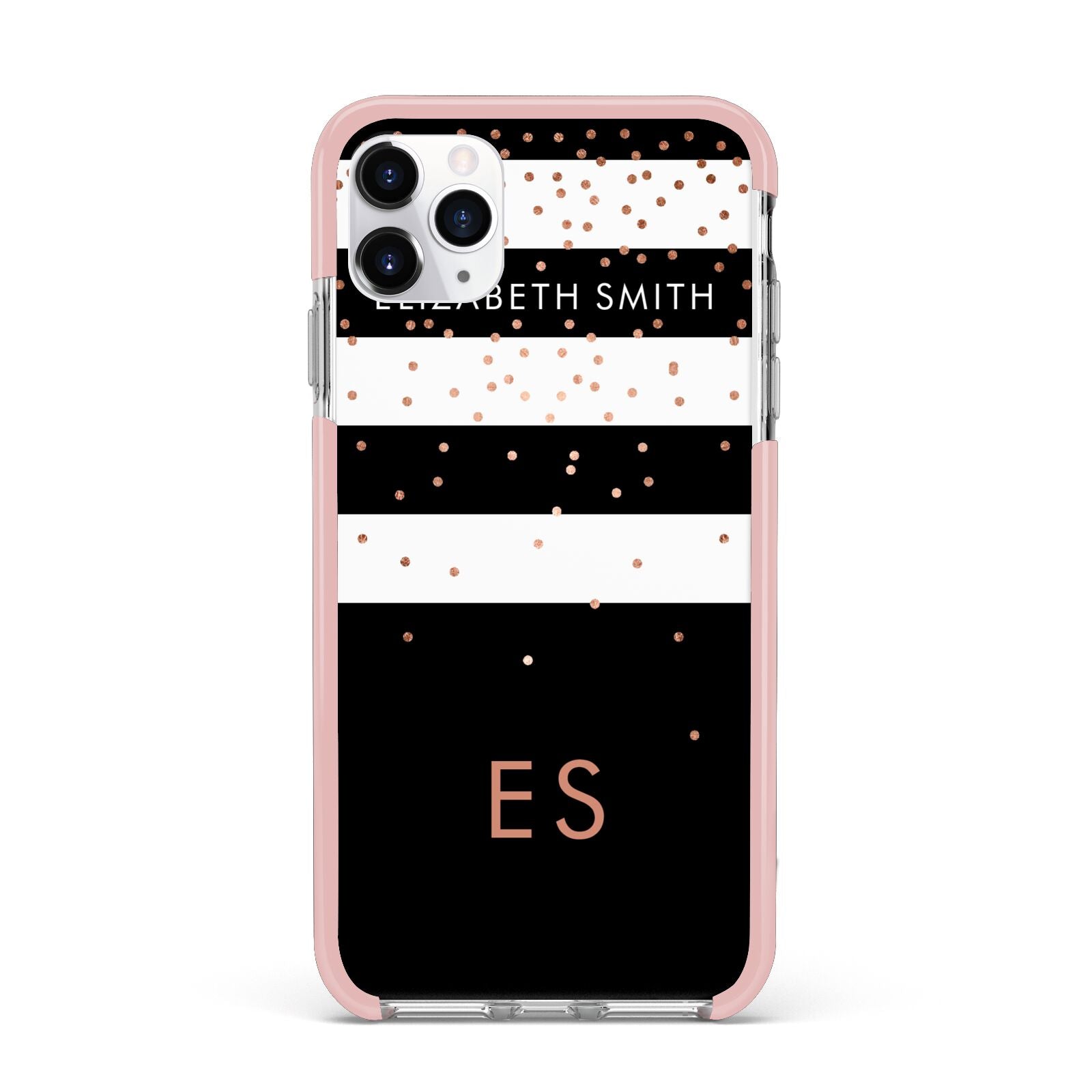 Personalised Black Striped Name Initials iPhone 11 Pro Max Impact Pink Edge Case