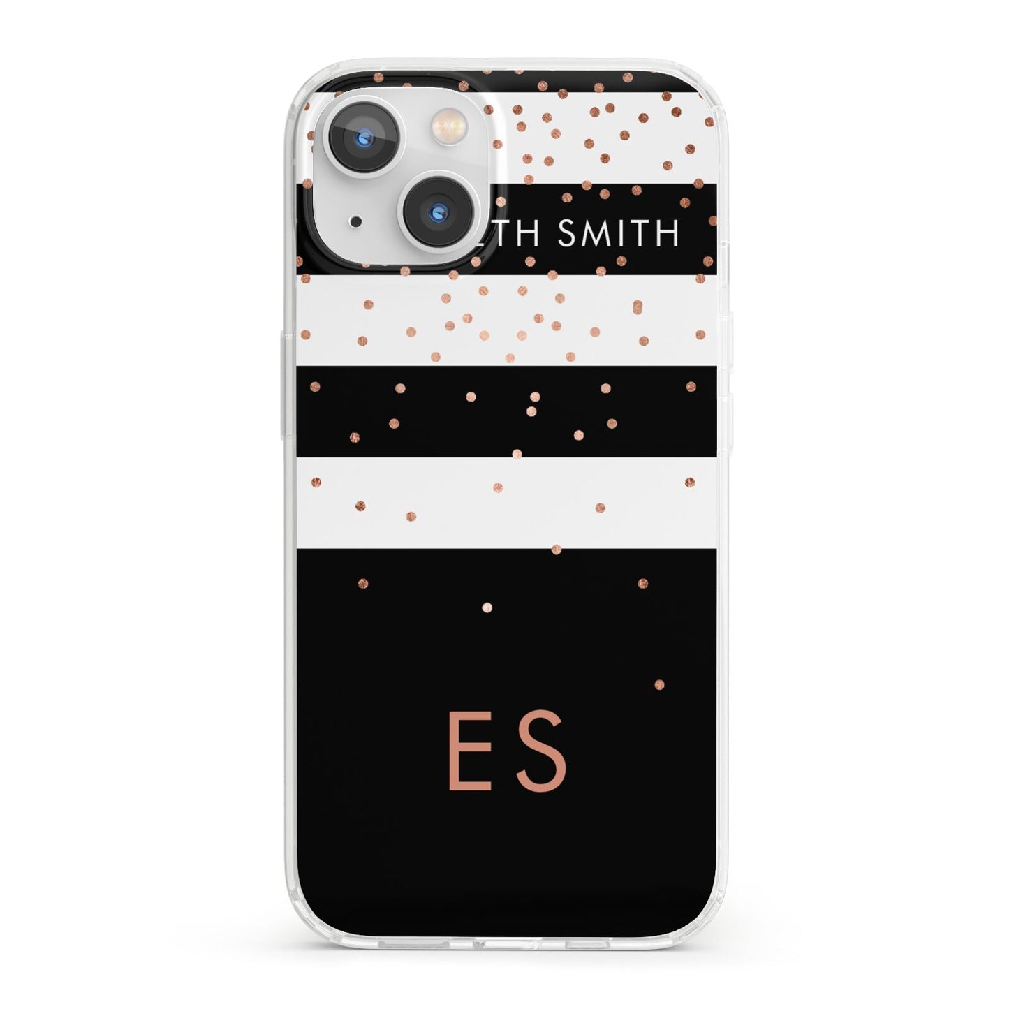 Personalised Black Striped Name Initials iPhone 13 Clear Bumper Case