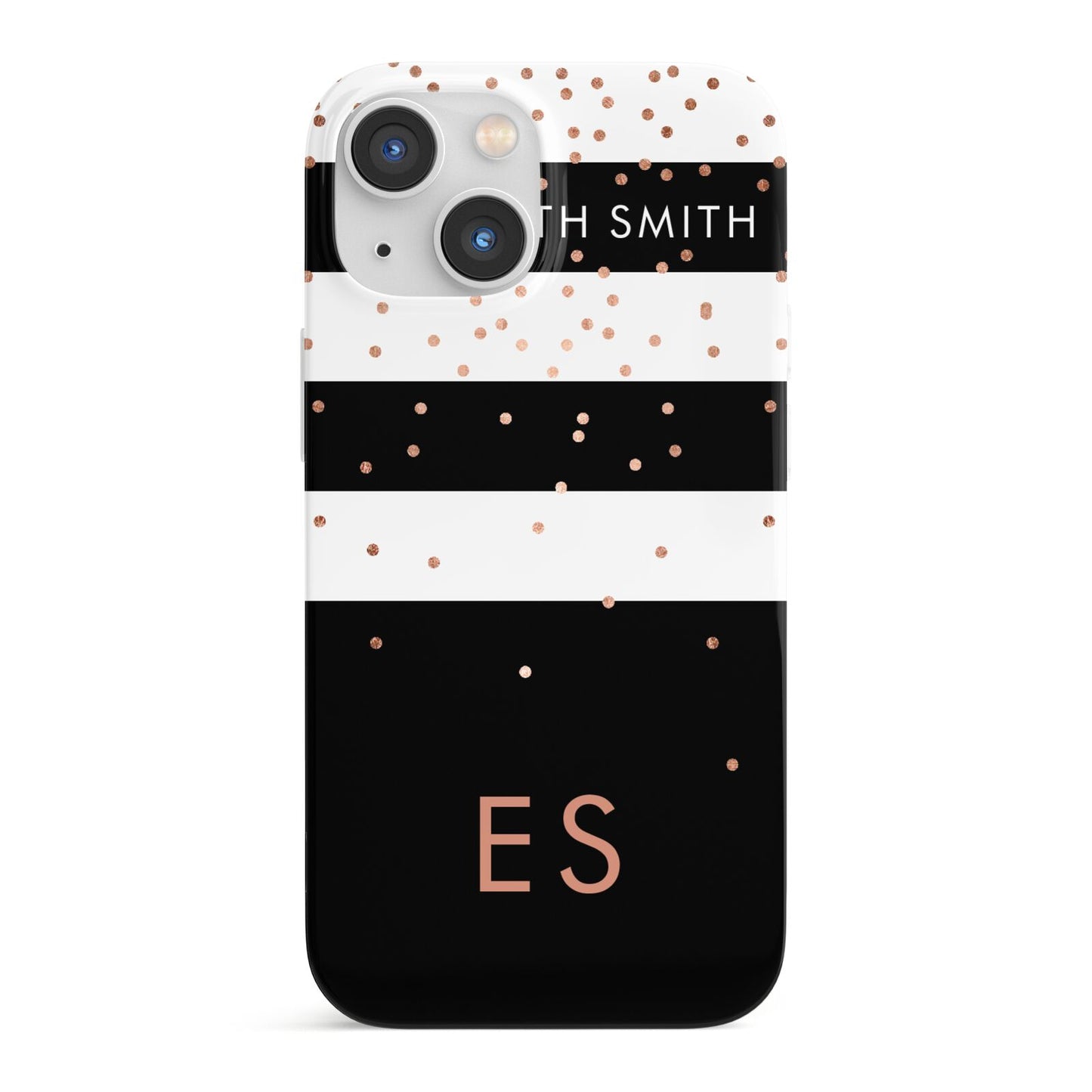 Personalised Black Striped Name Initials iPhone 13 Mini Full Wrap 3D Snap Case