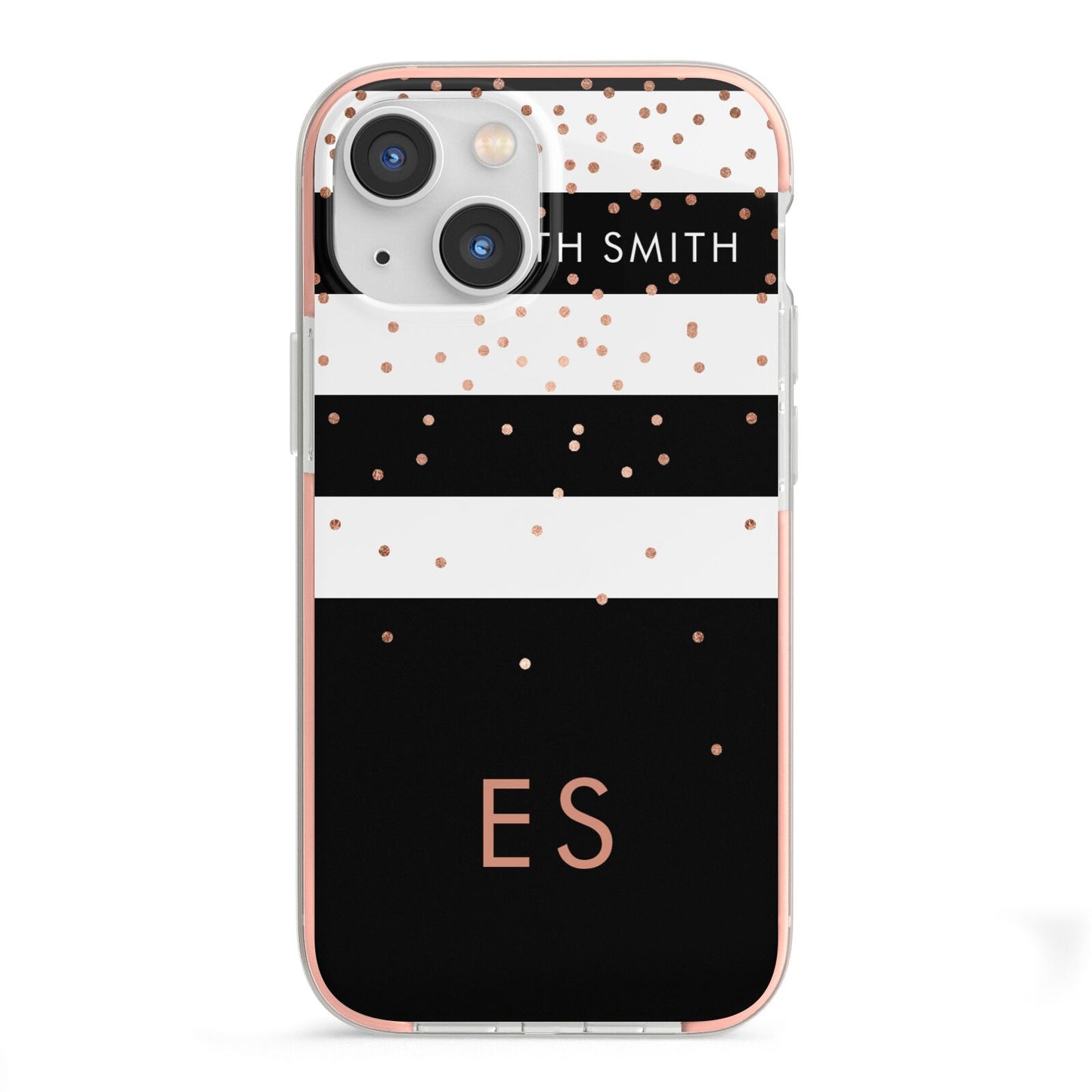 Personalised Black Striped Name Initials iPhone 13 Mini TPU Impact Case with Pink Edges