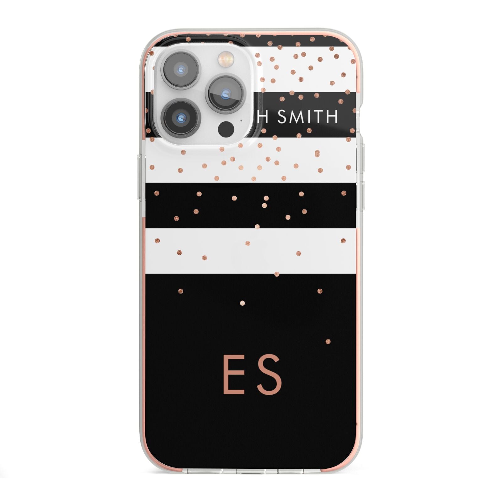 Personalised Black Striped Name Initials iPhone 13 Pro Max TPU Impact Case with Pink Edges