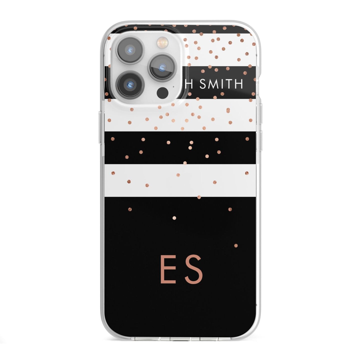 Personalised Black Striped Name Initials iPhone 13 Pro Max TPU Impact Case with White Edges